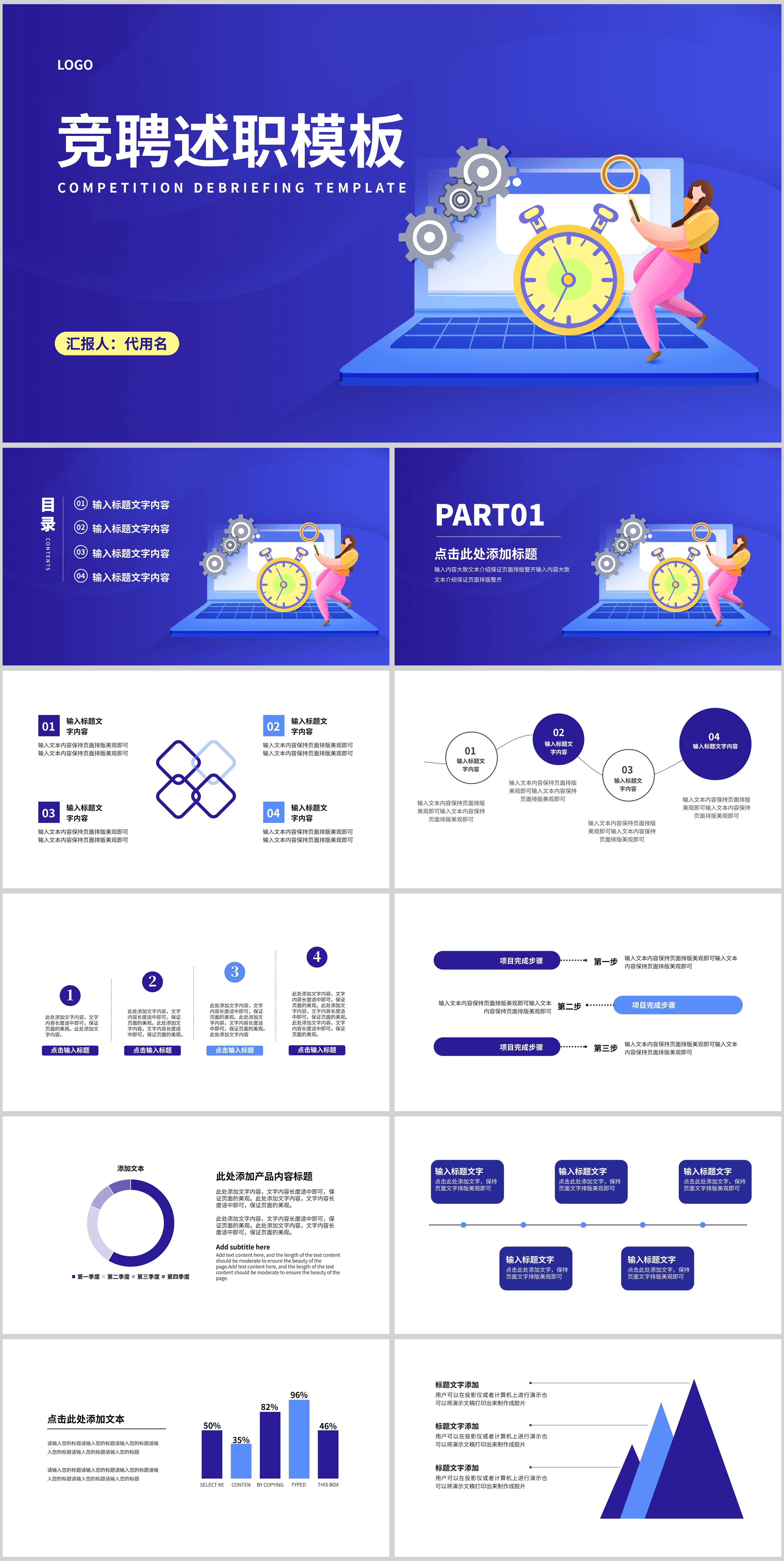 蓝色齿轮职场竞聘述职汇报PPT模板