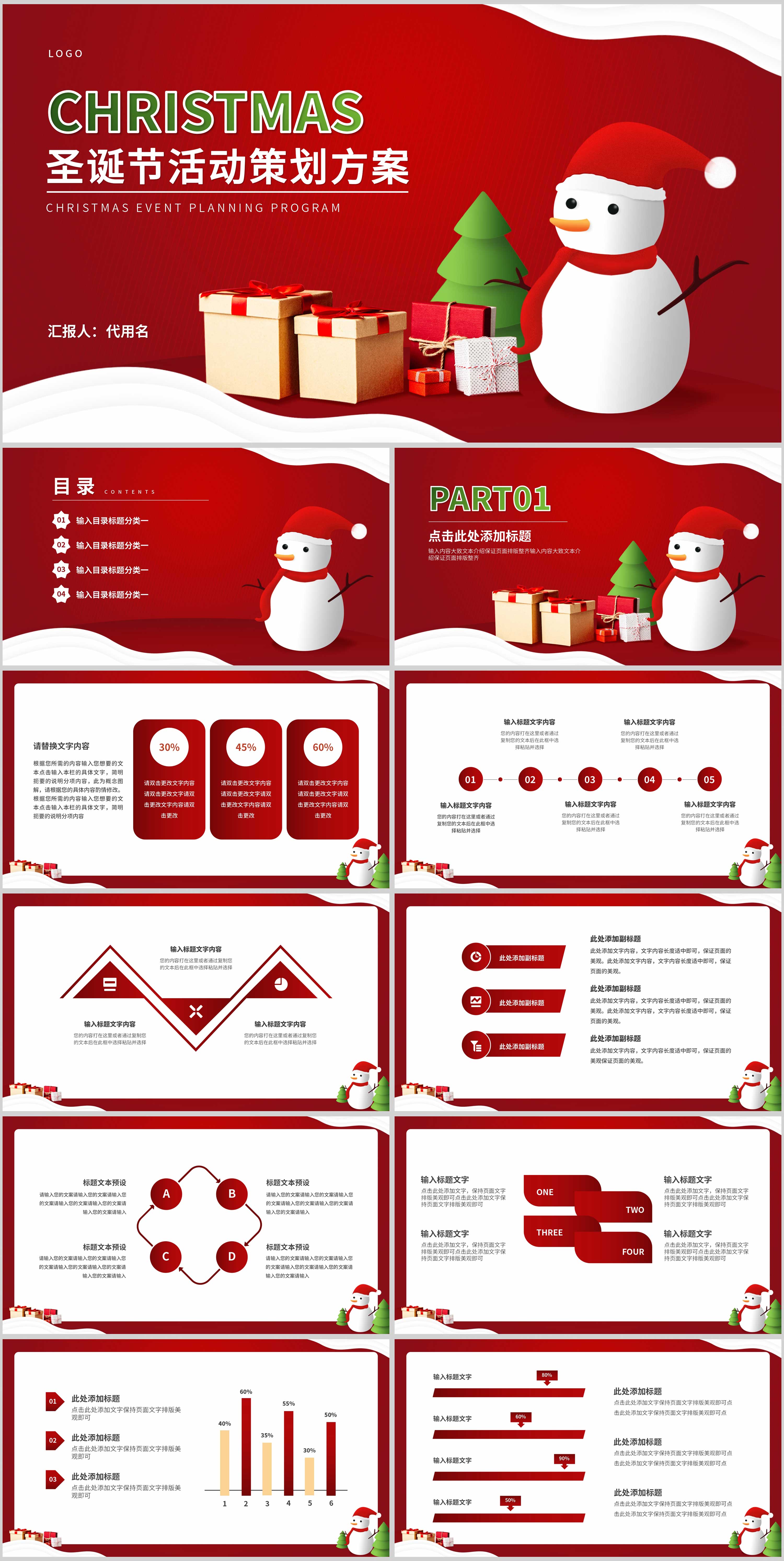 卡通雪人圣诞节活动策划方案汇报PPT模板