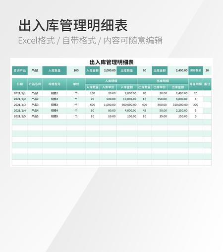 出入库管理明细表模板