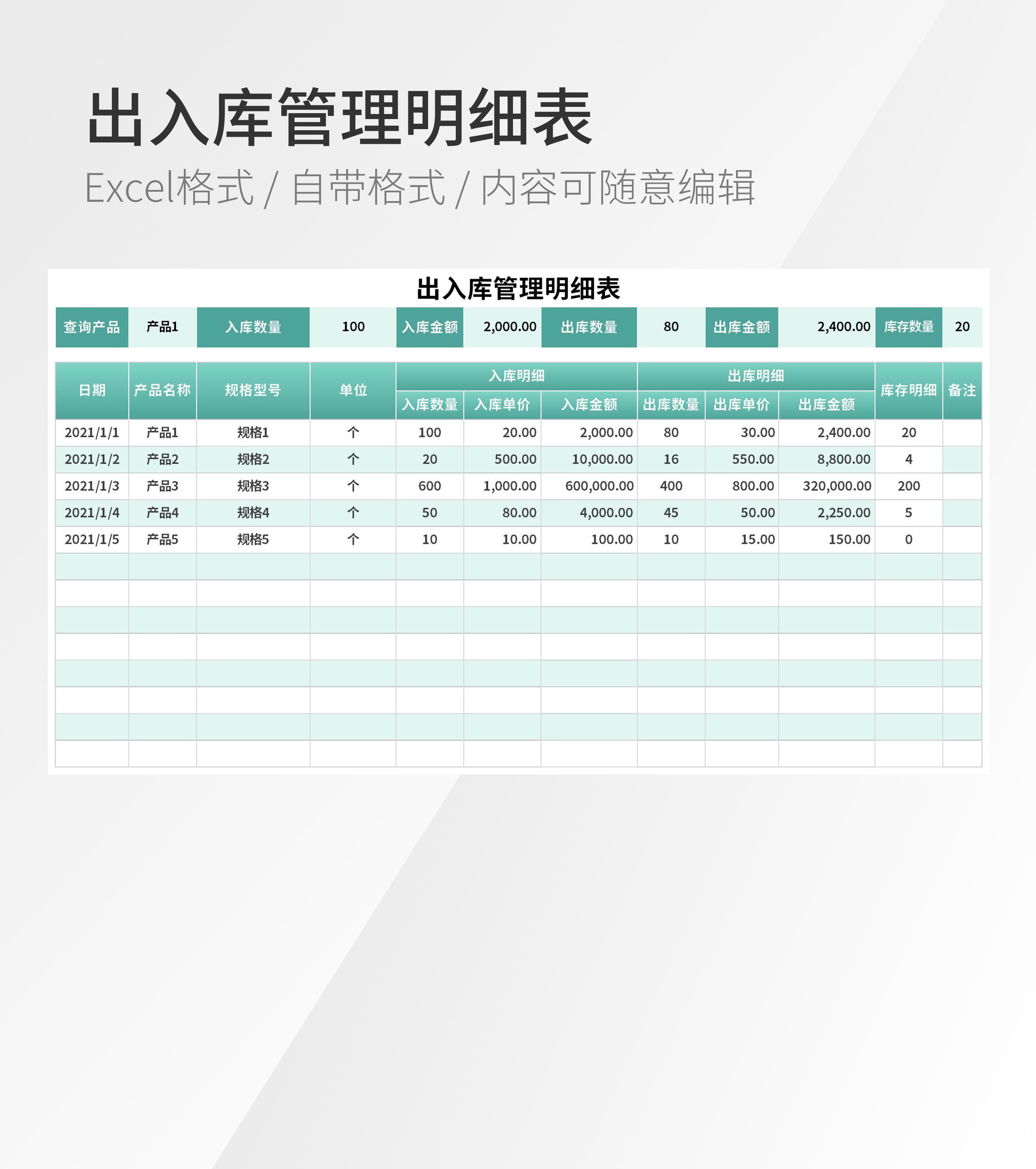 出入库管理明细表模板