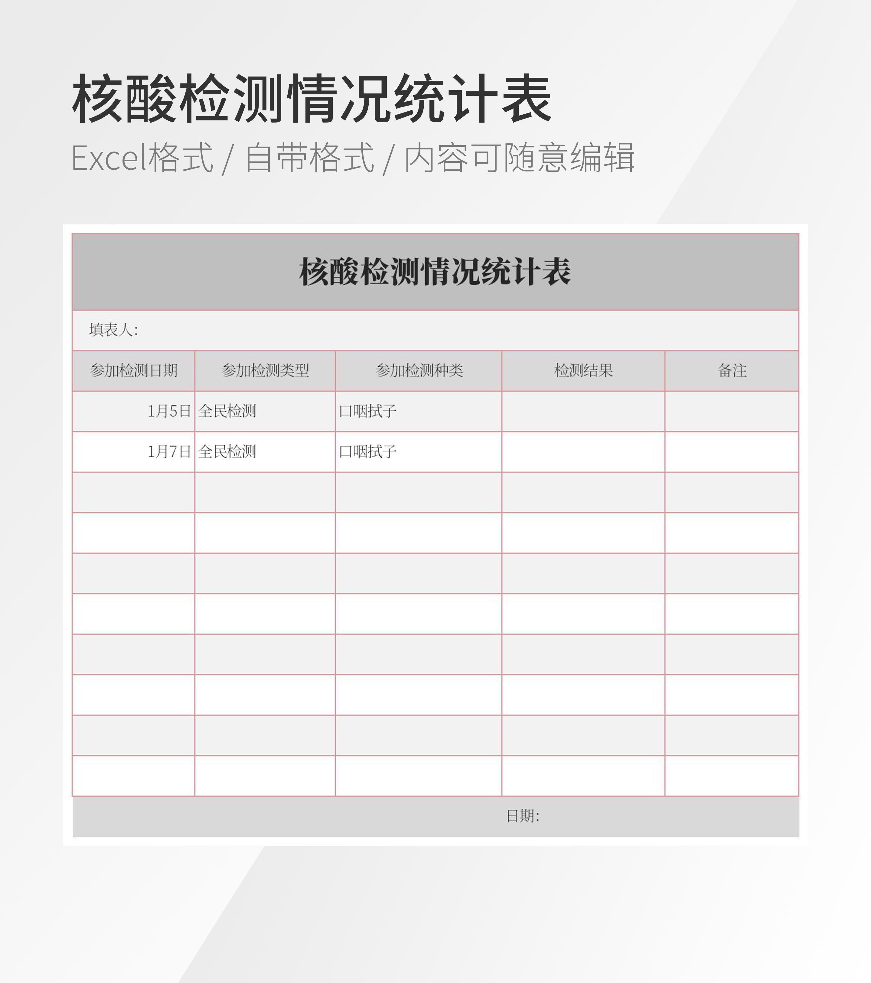 核酸检测情况统计表模板