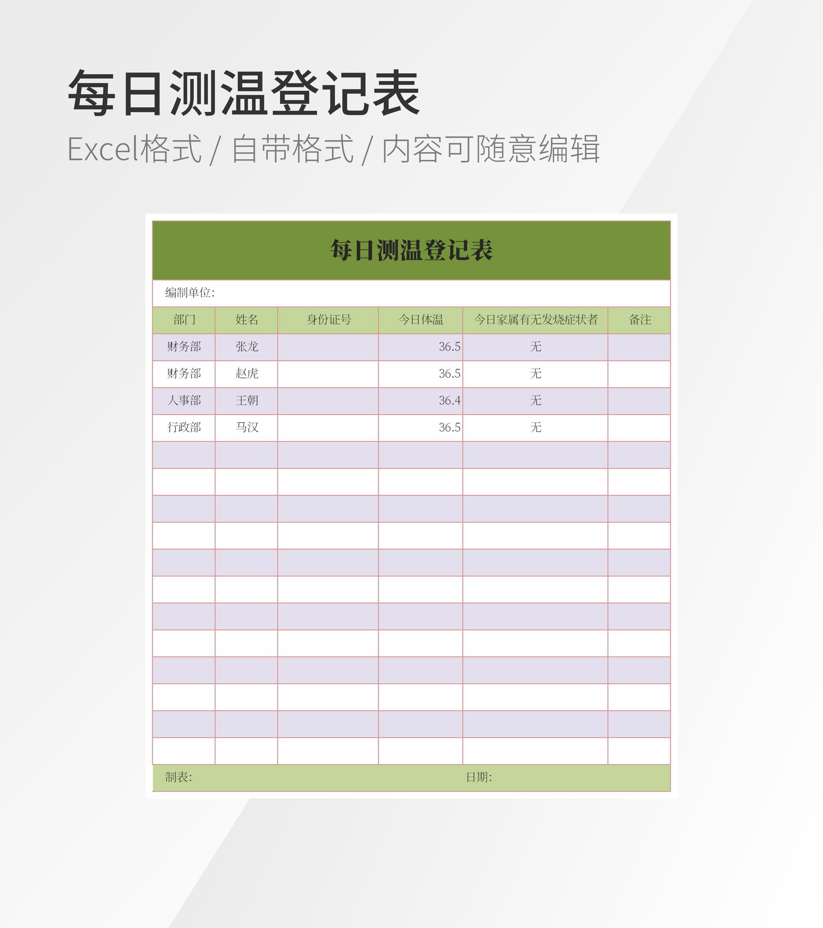每日测温登记表模板