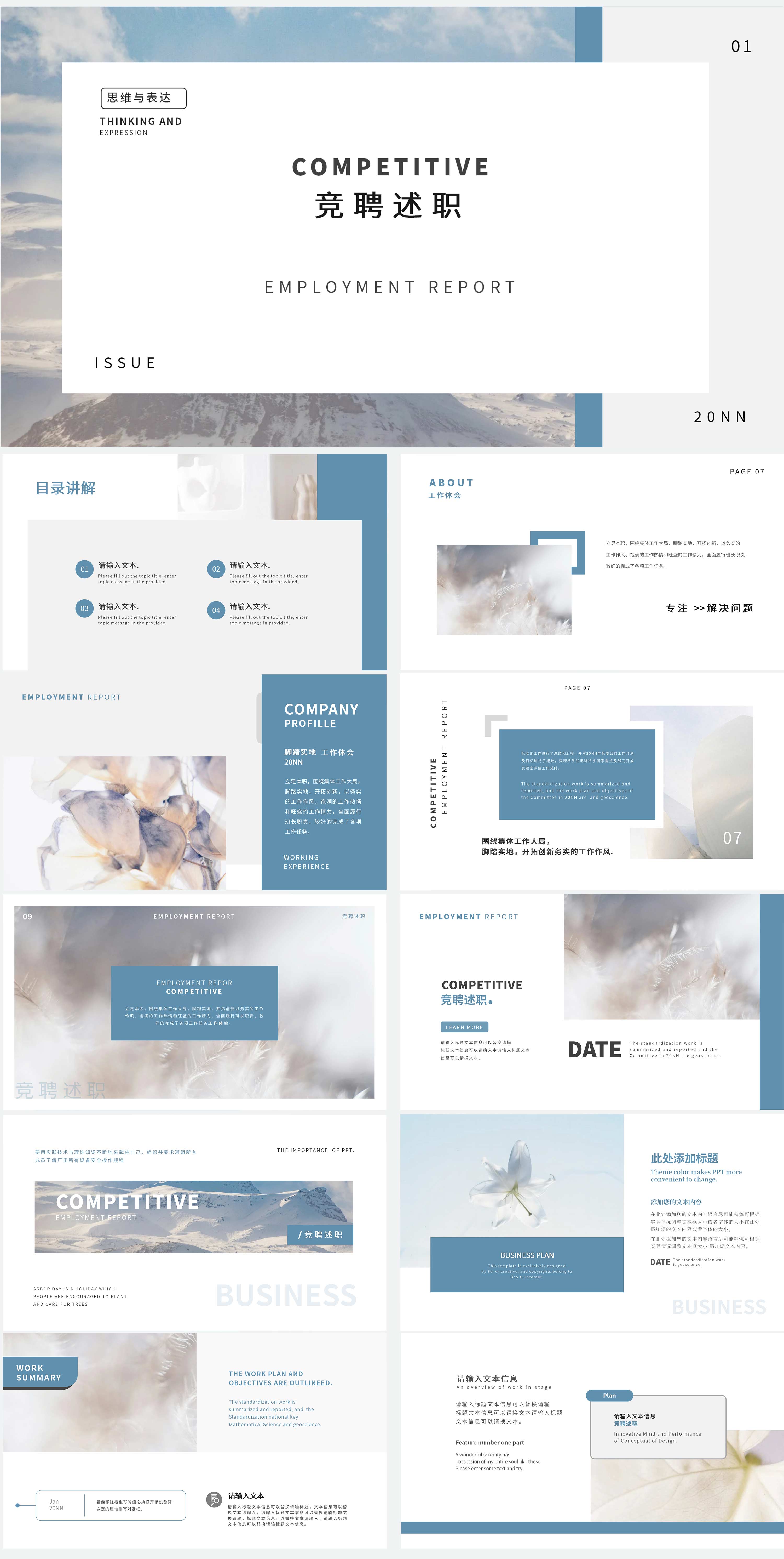 蓝色简约清新竞聘述职PPT模板