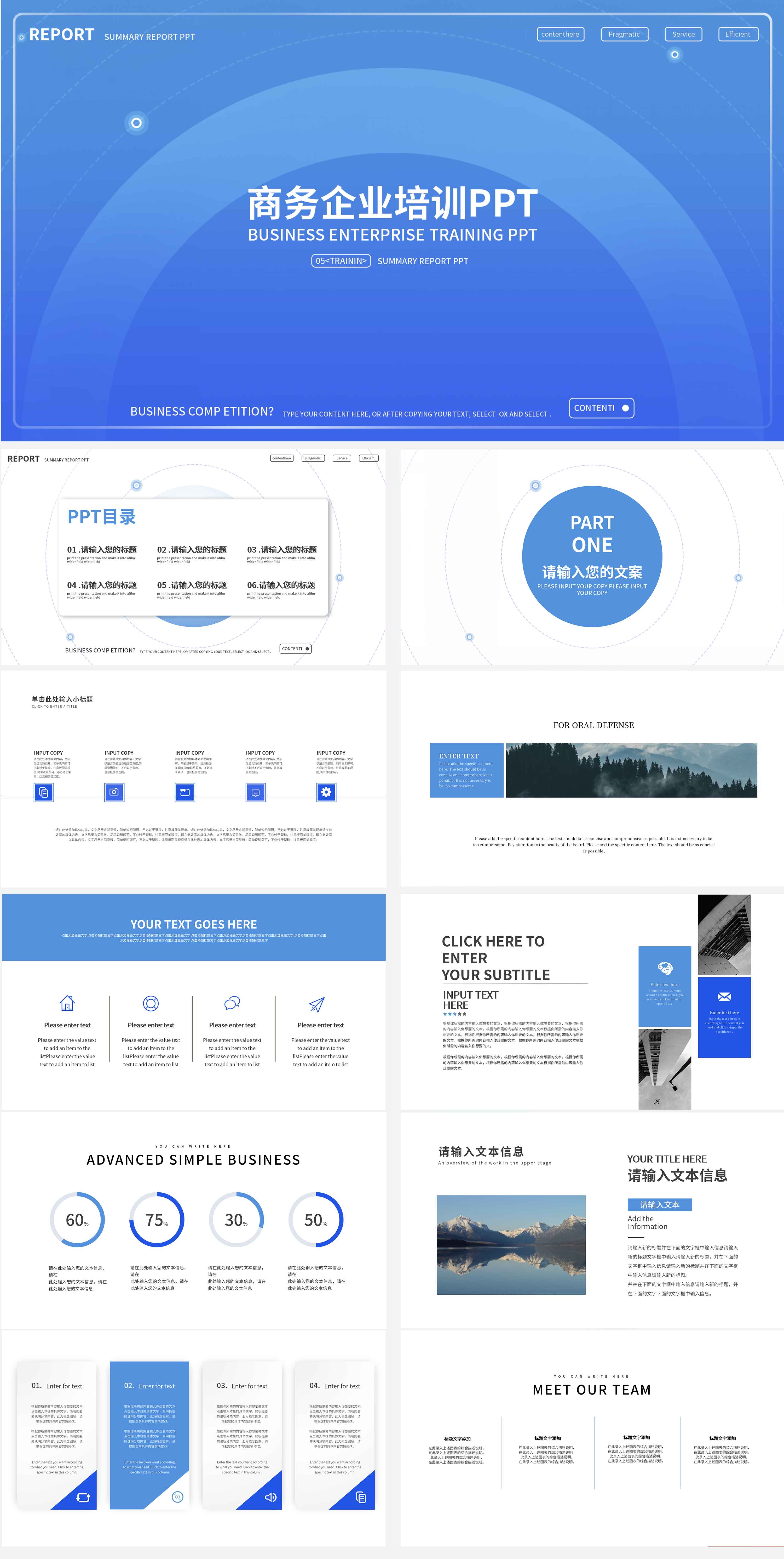 蓝色简约商务企业培训PPT模板