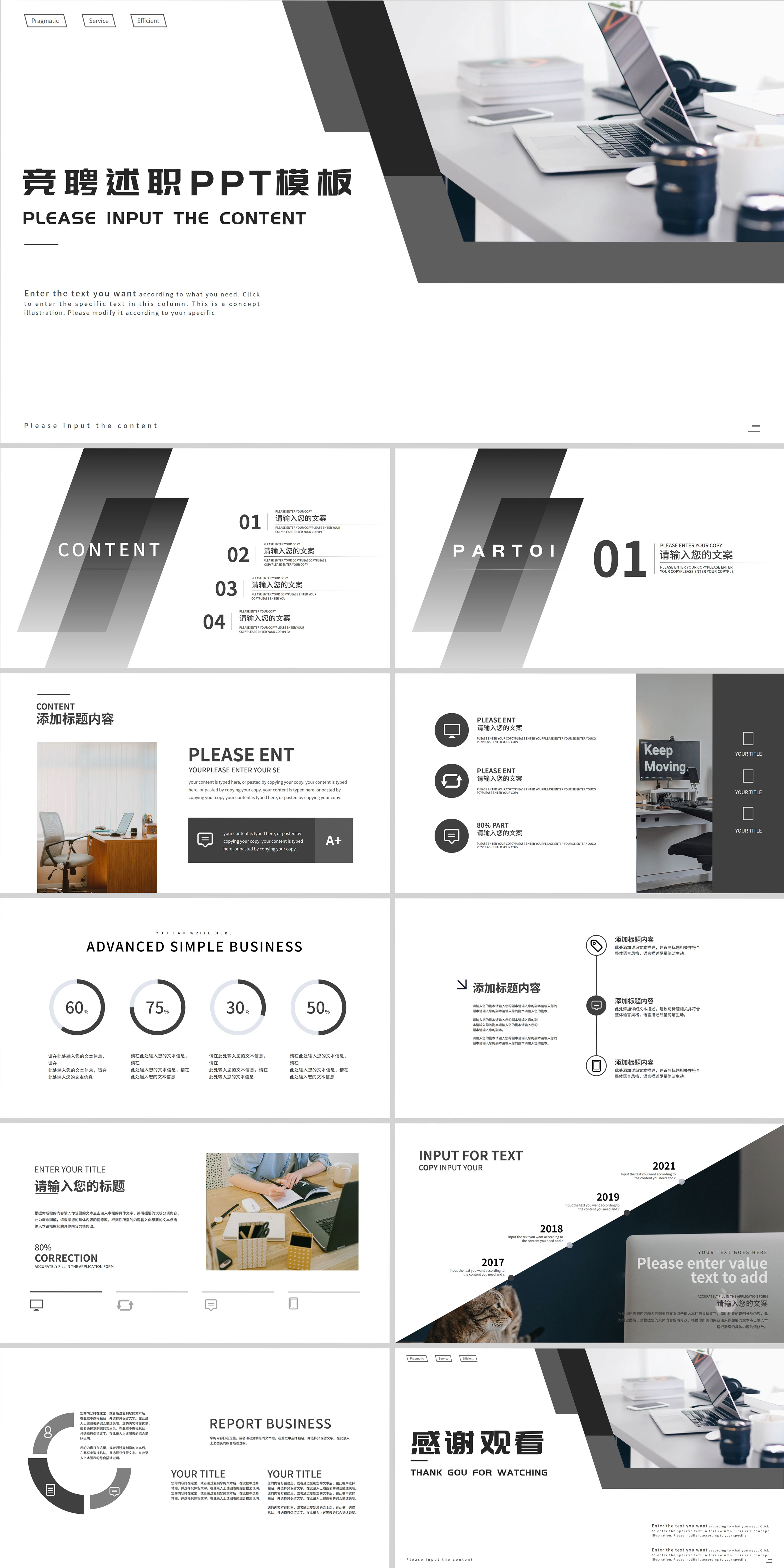 黑色商务简约竞聘述职PPT模板