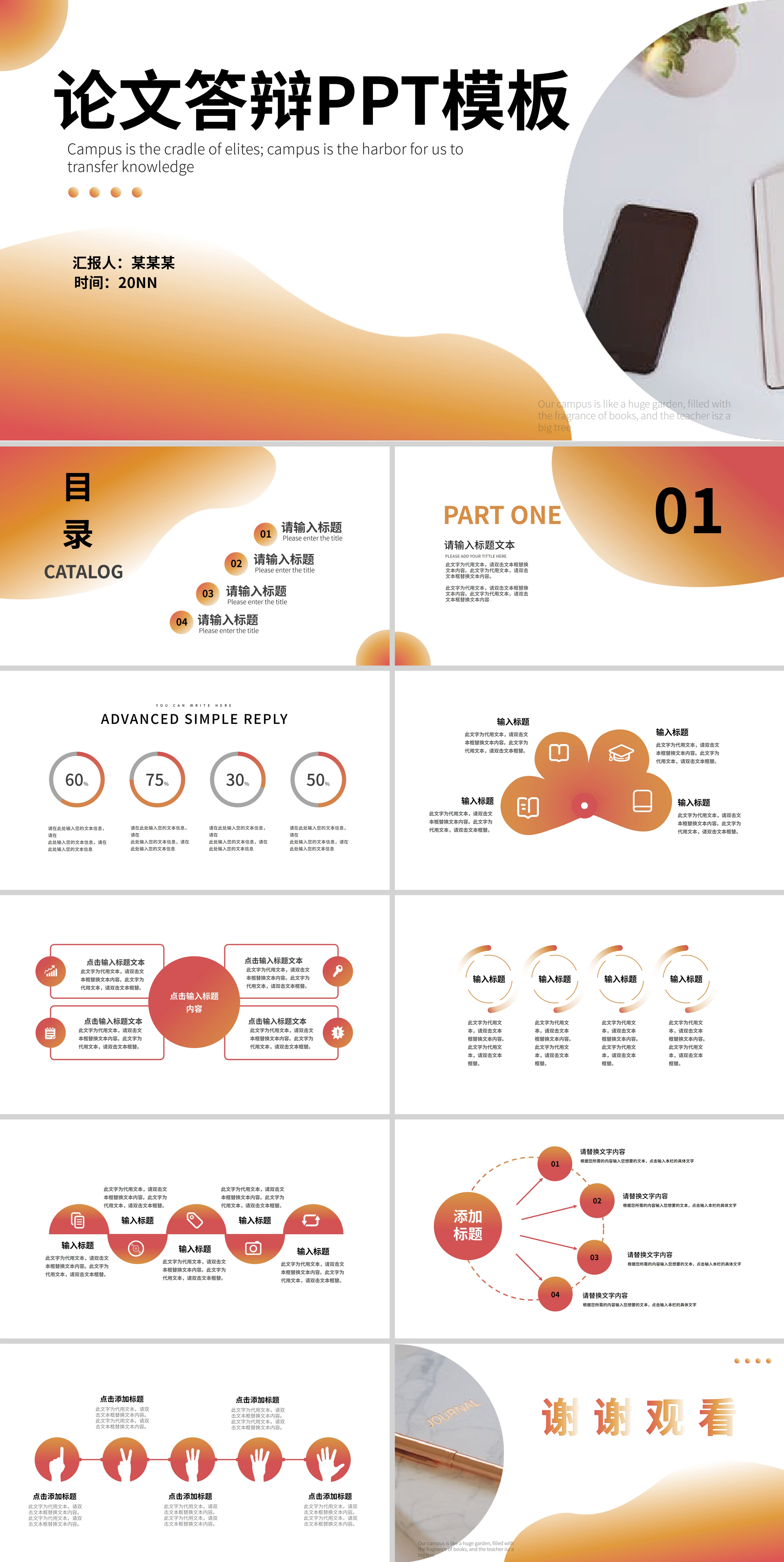 橙色简约论文答辩PPT模板