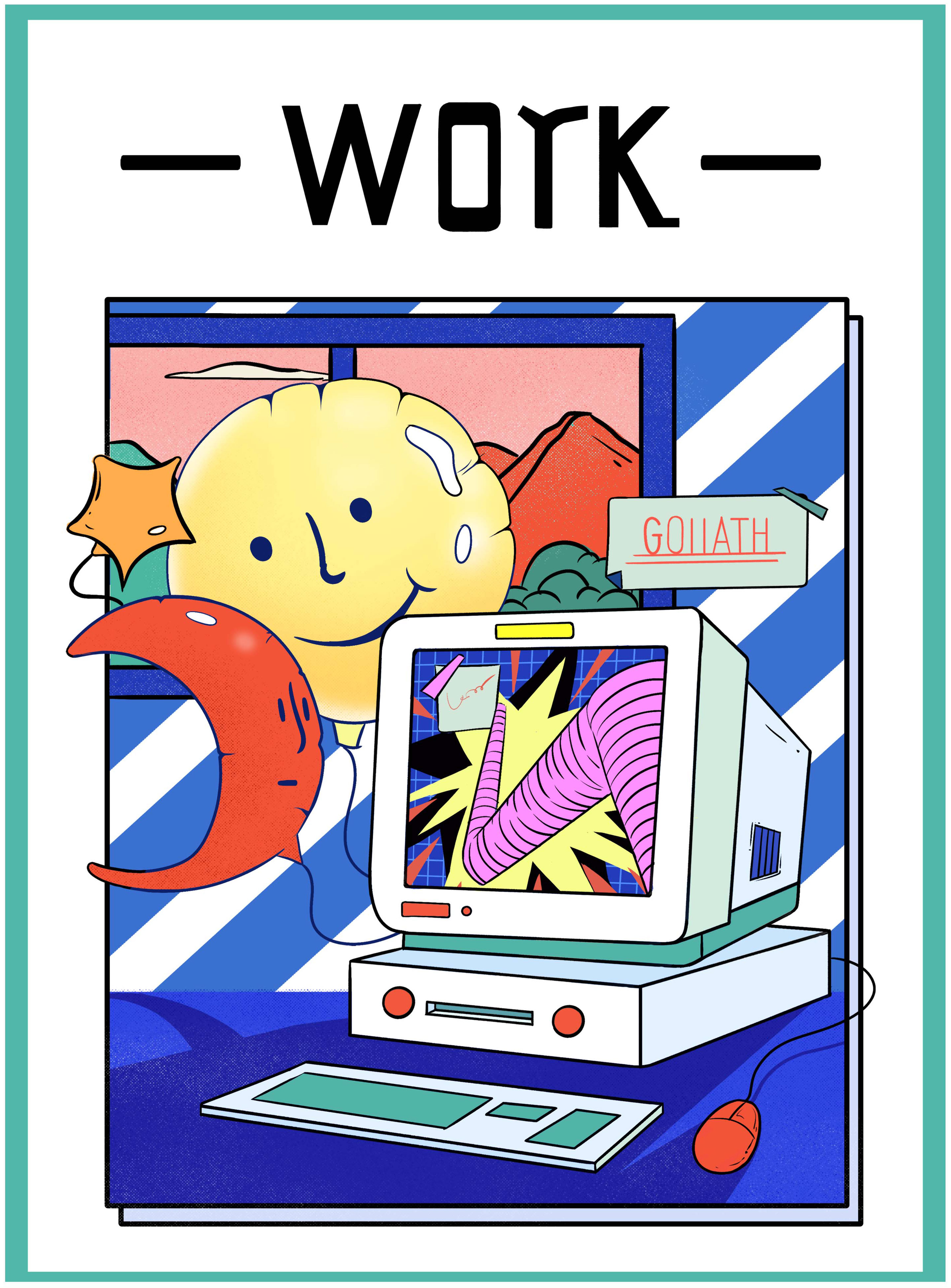 卡通蓝色电脑办公插画