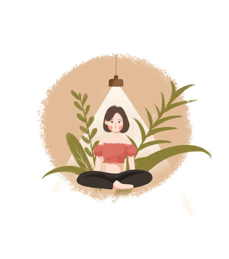 卡通棕色灯下的女孩元素