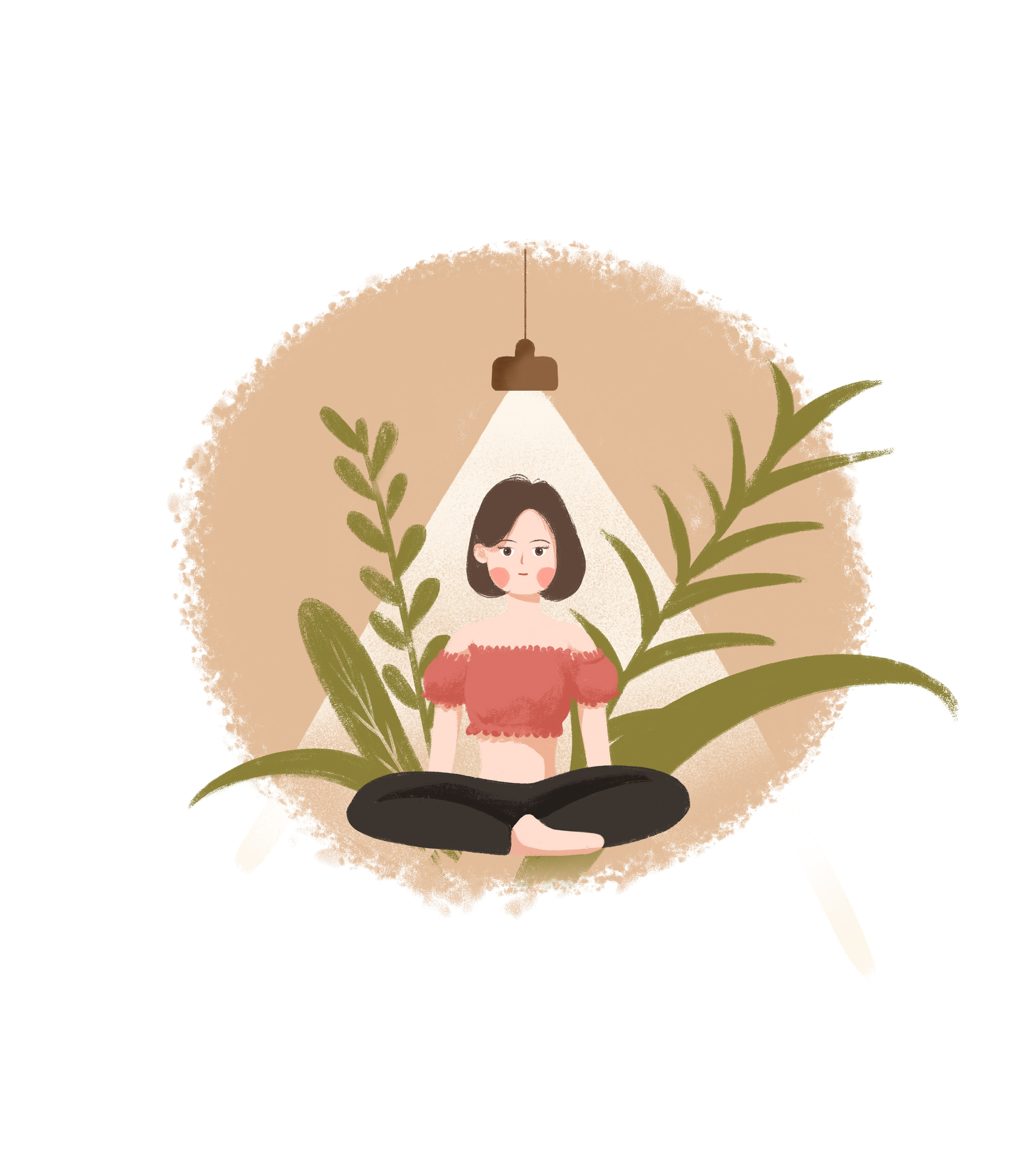 卡通棕色灯下的女孩元素