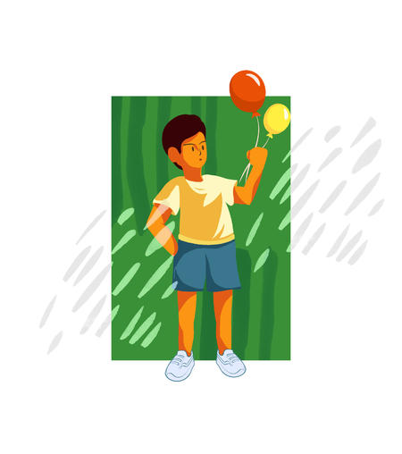 卡通绿色拿气球的男孩元素