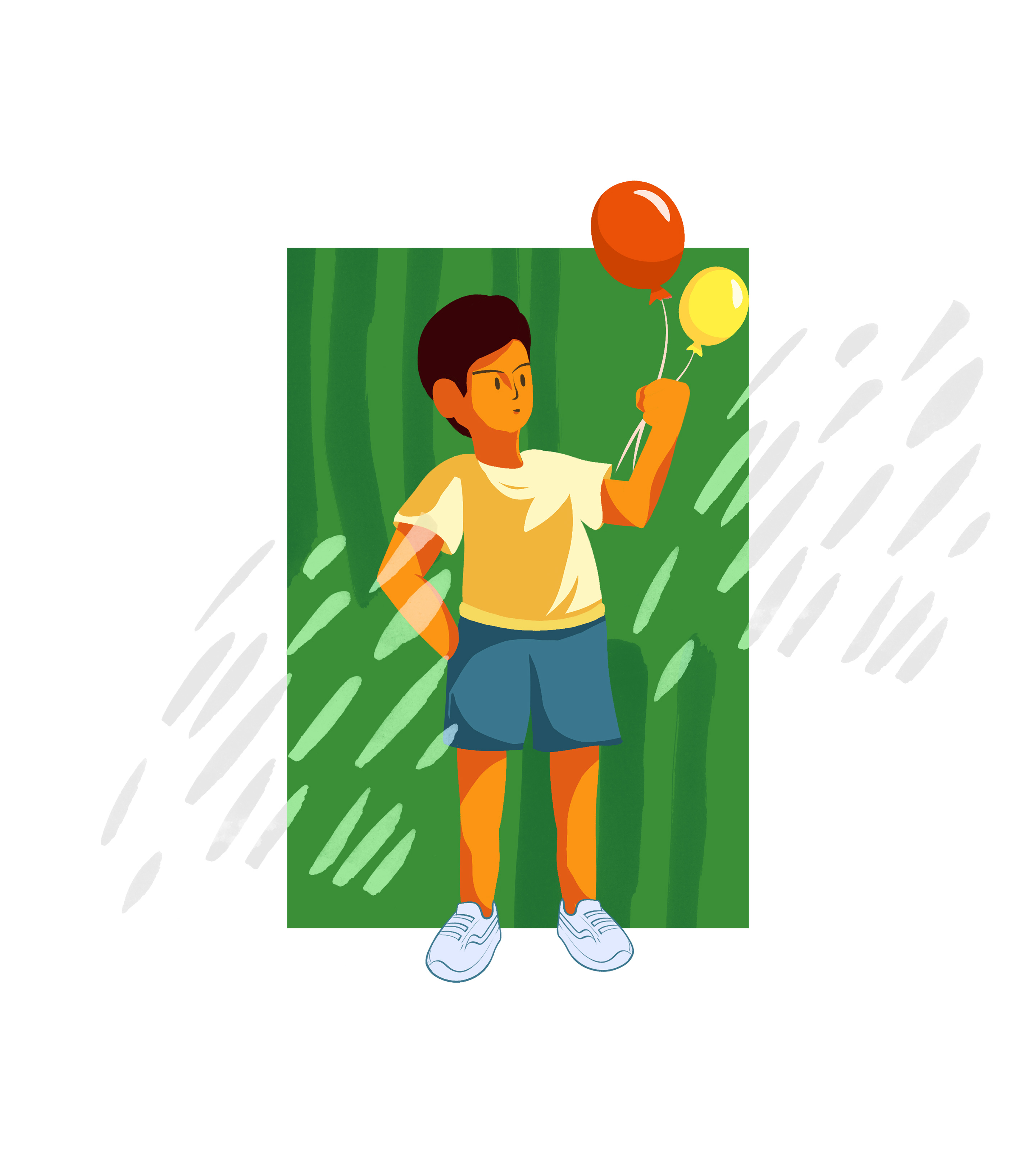 卡通绿色拿气球的男孩元素