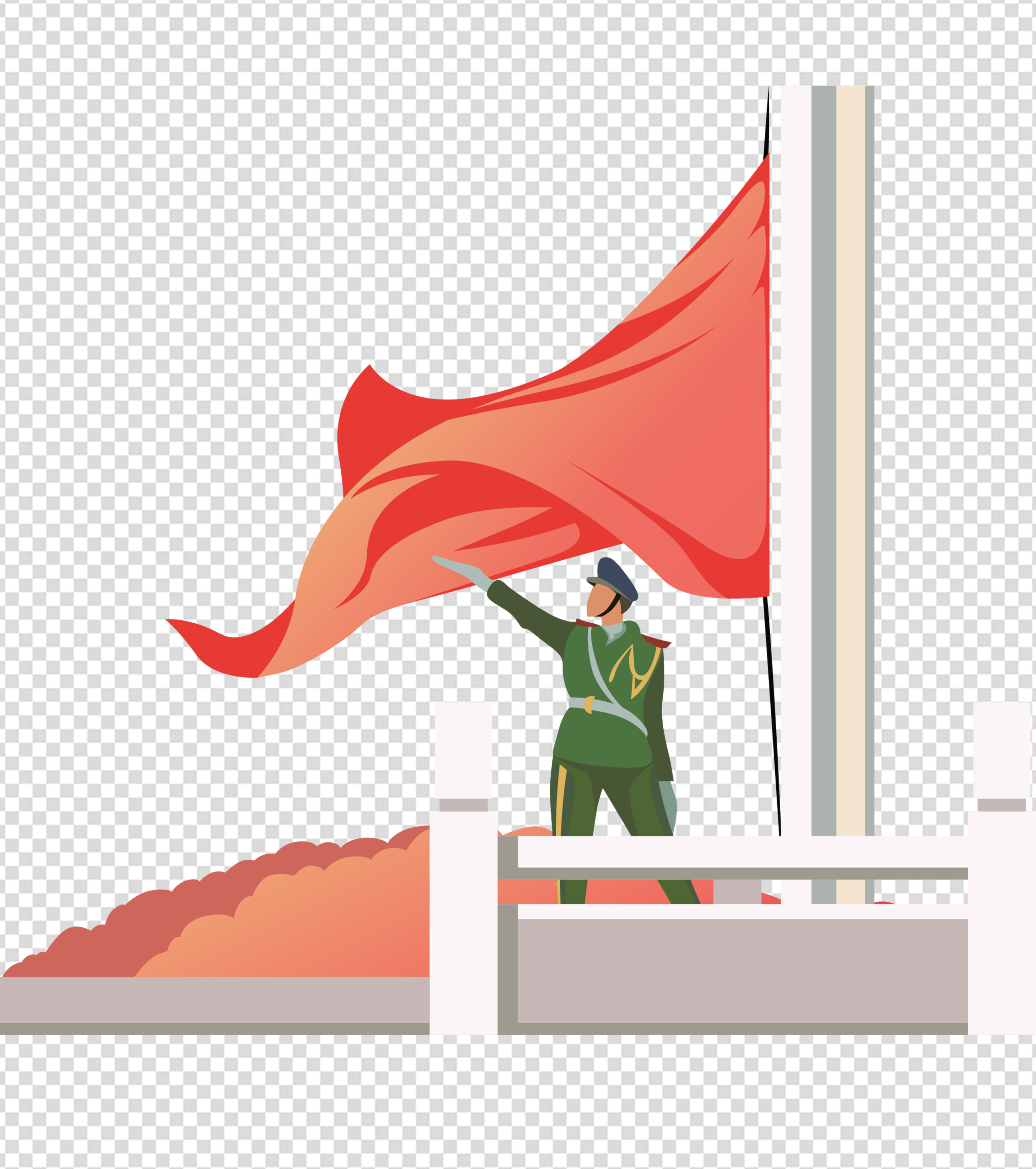 卡通党建百年升国旗手绘元素