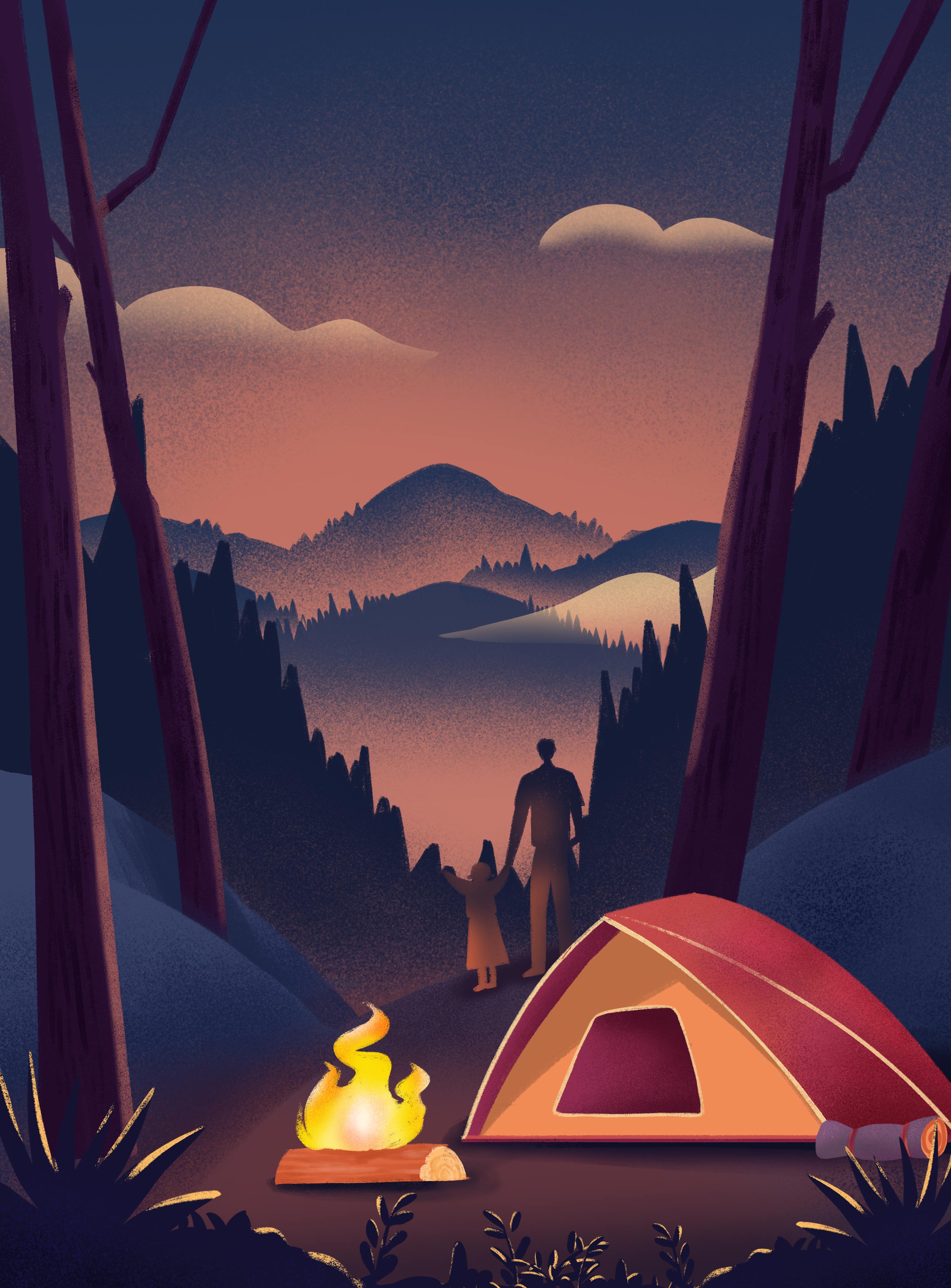 卡通五一郊外露营插画