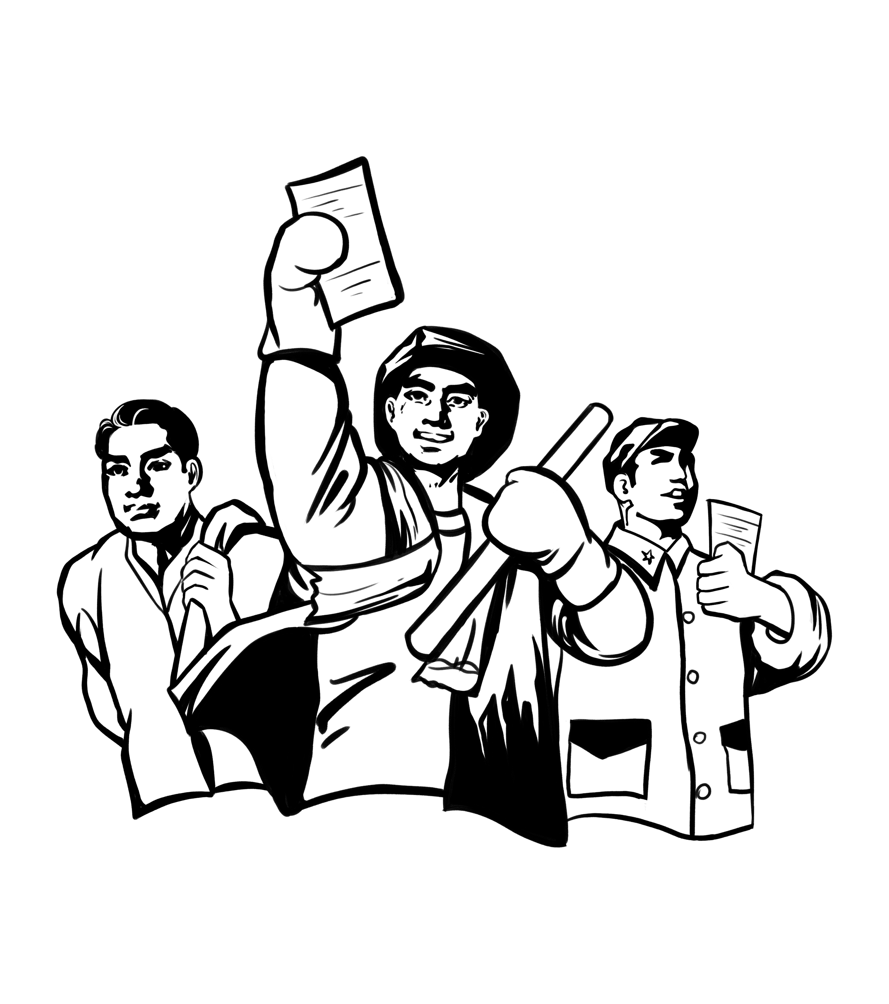 卡通黑色线条革命男人元素