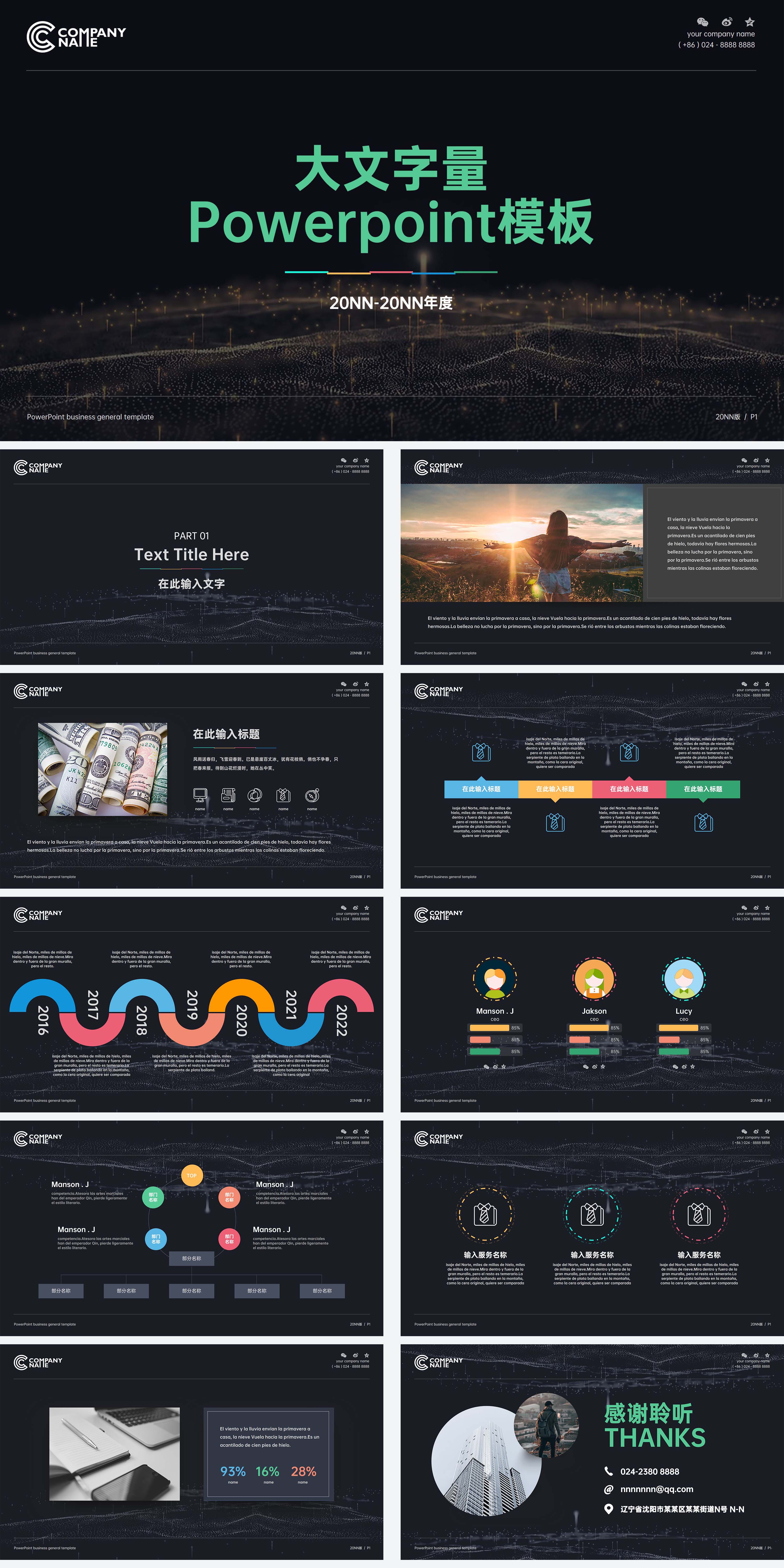 黑色商务企业汇报类通用PPT模板