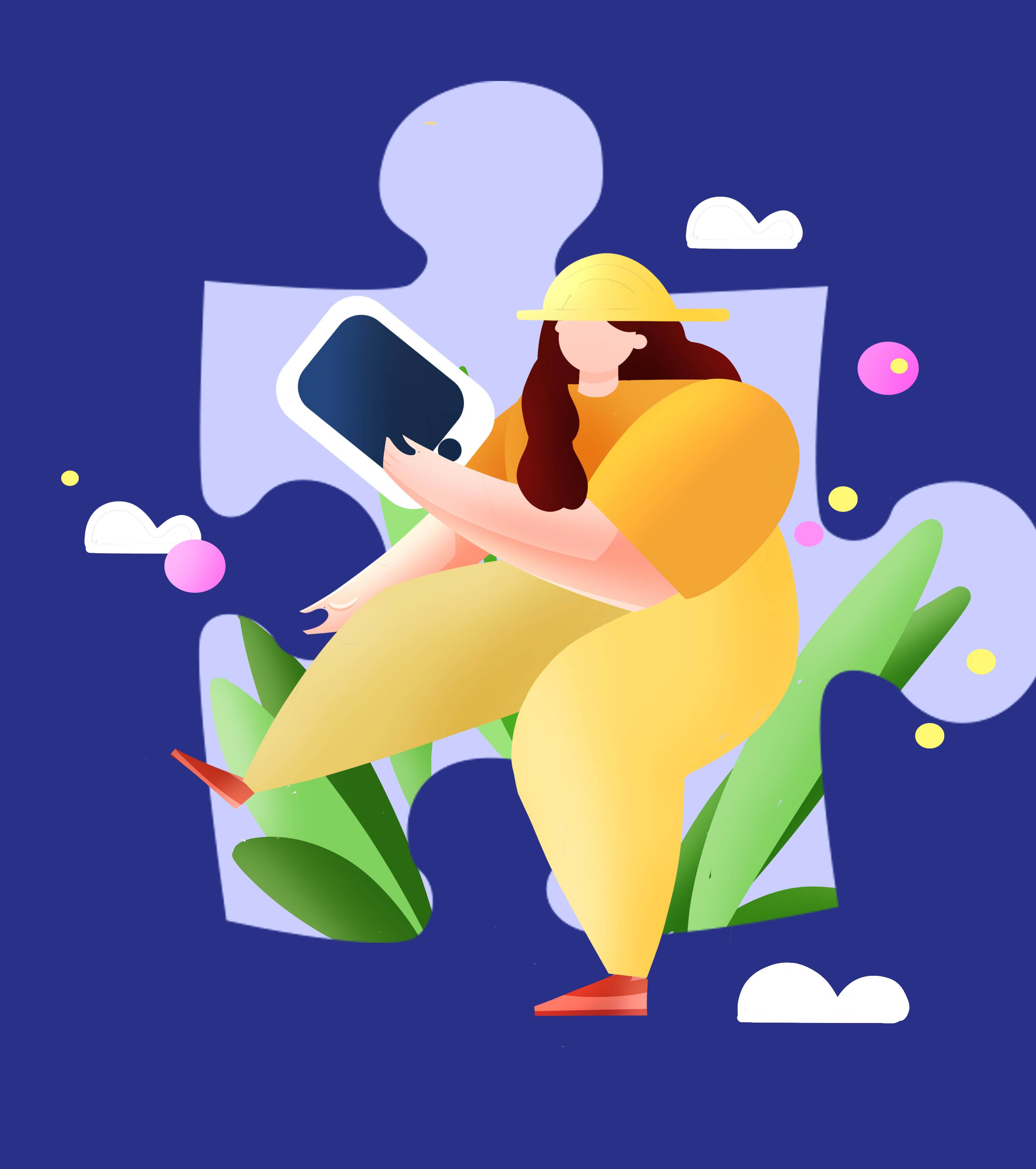 卡通商务蓝色女孩季度总结元素