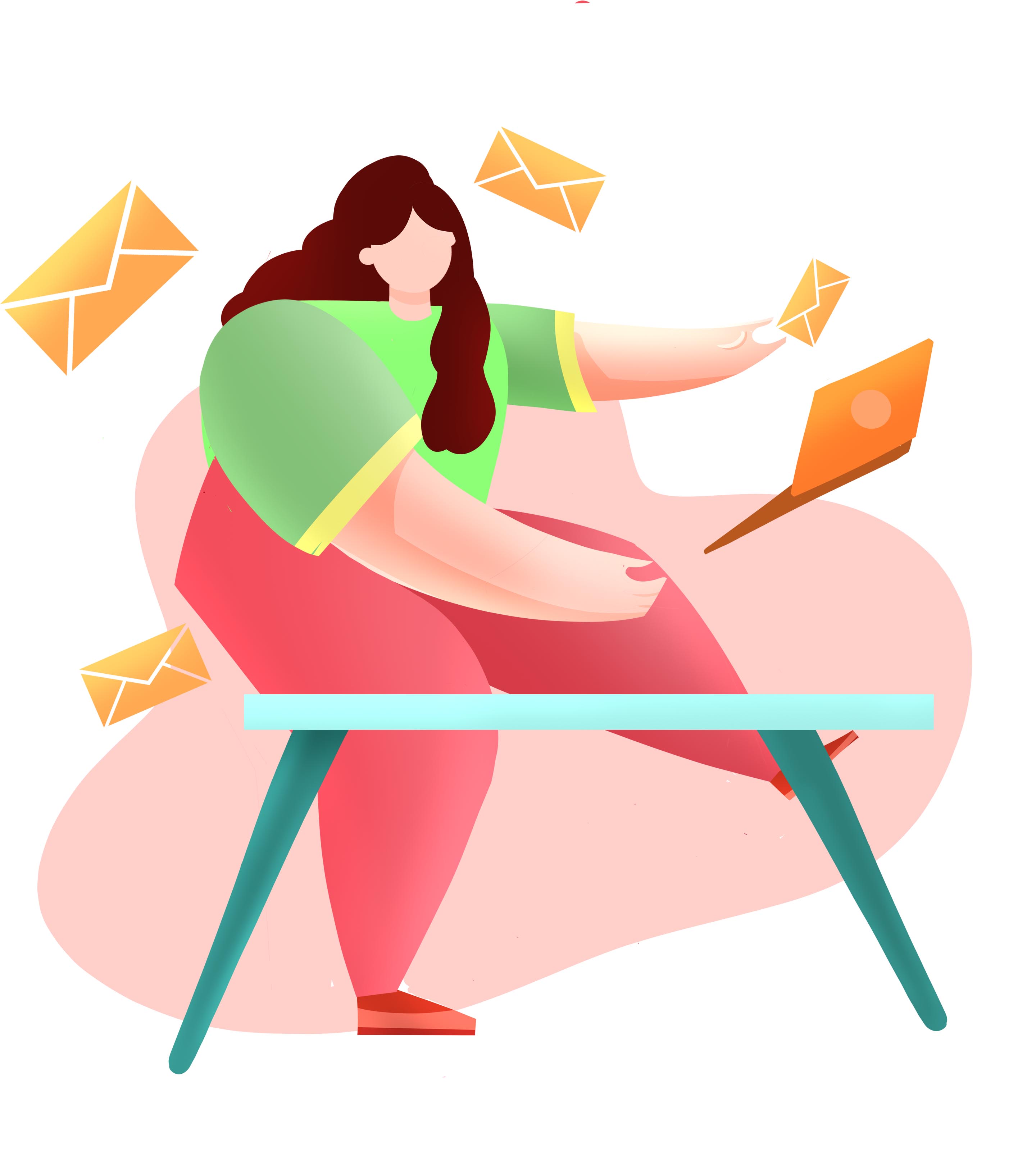 卡通办公信封女孩季度总结元素