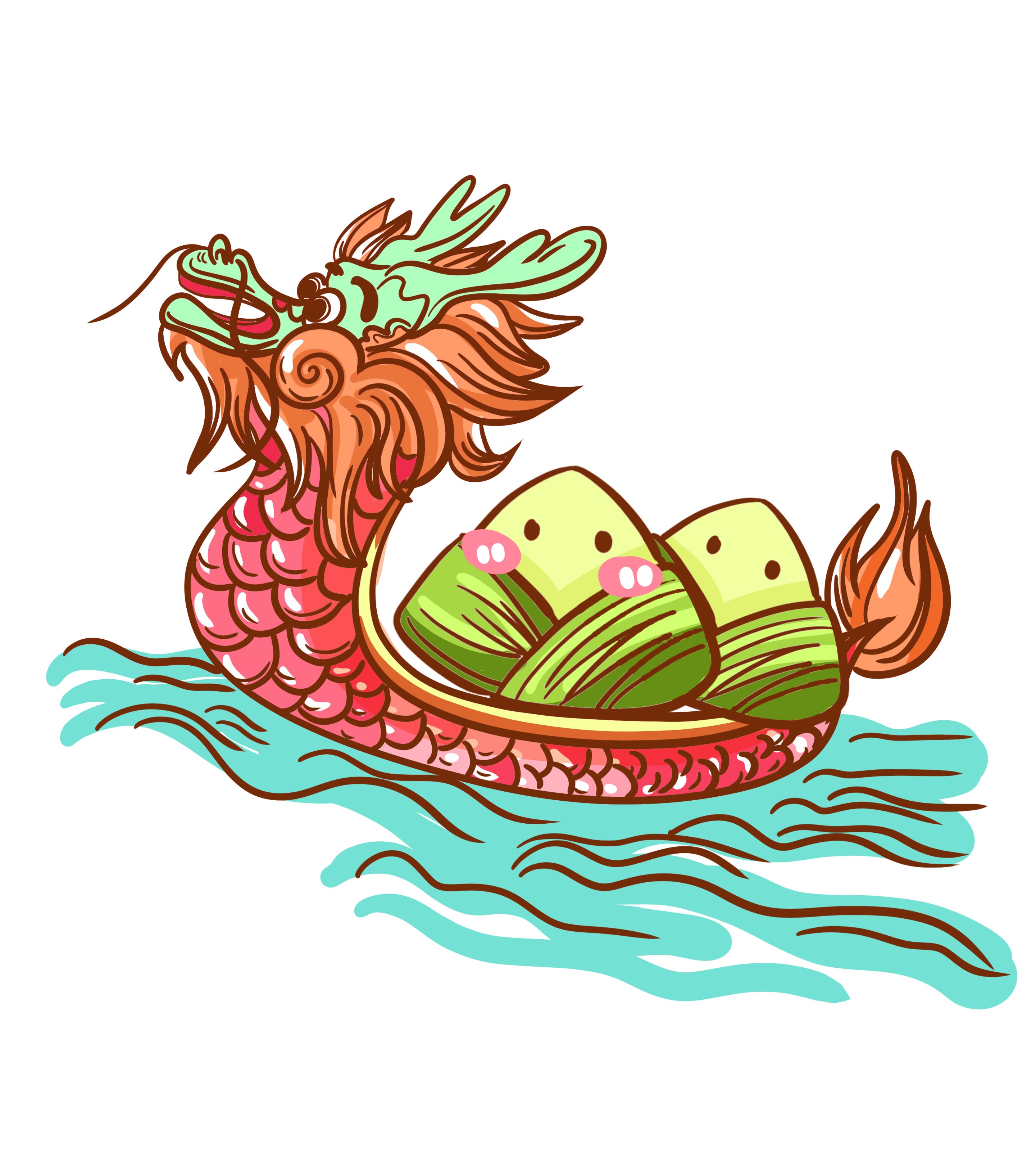 卡通龙舟粽子端午节元素