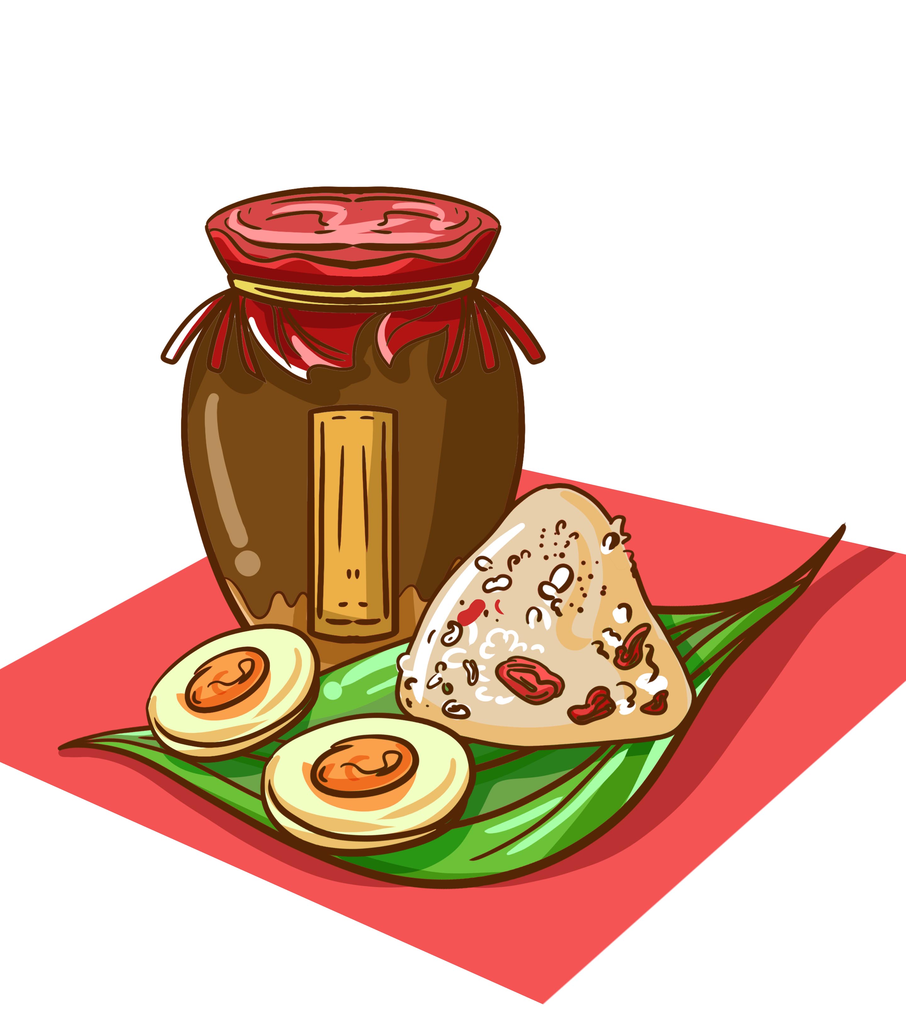 卡通红色酒坛粽子端午节元素