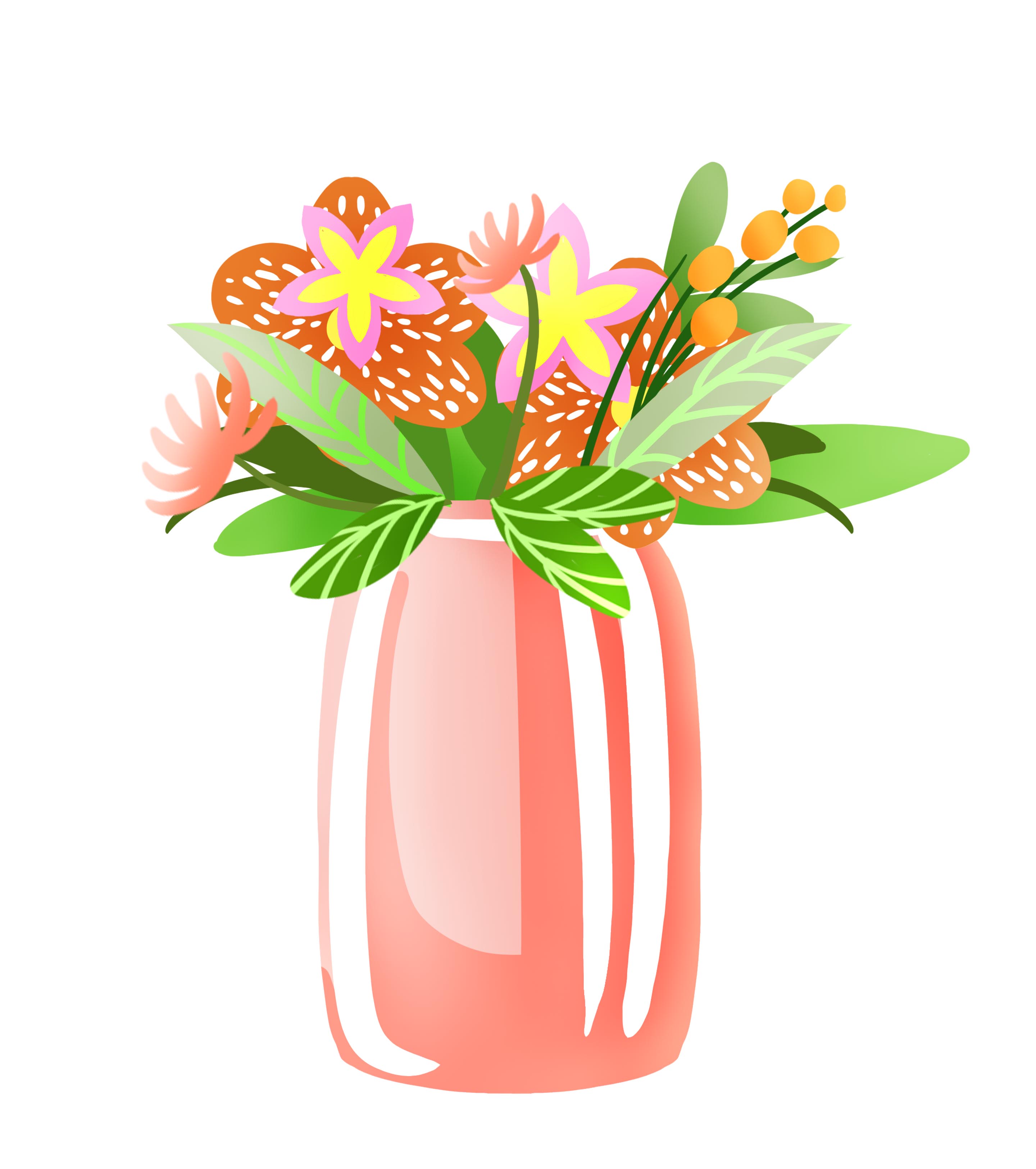 卡通鲜花花瓶婚礼摆件元素