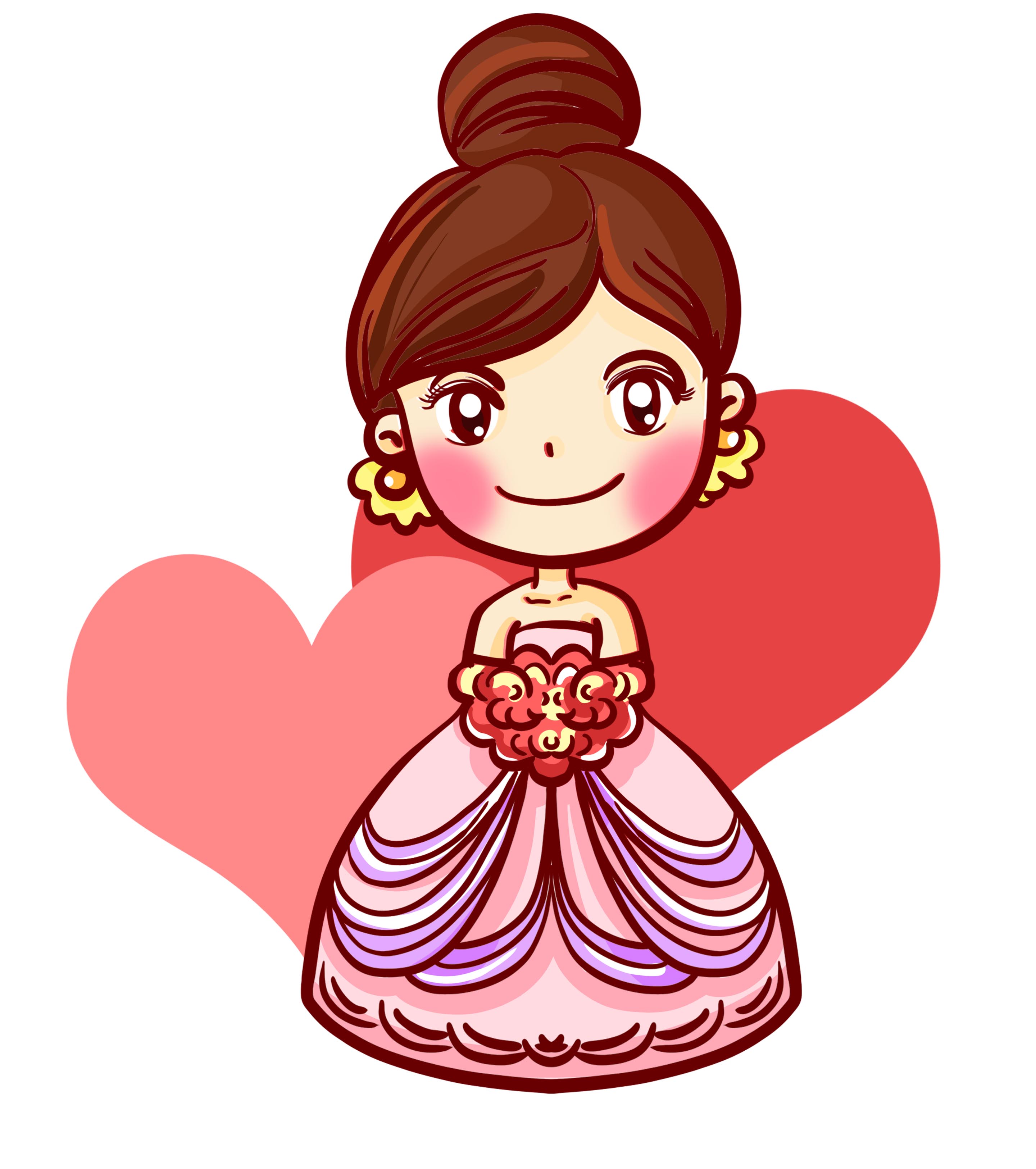 卡通红色女孩新娘元素