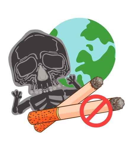 卡通骷髅地球禁止吸烟元素