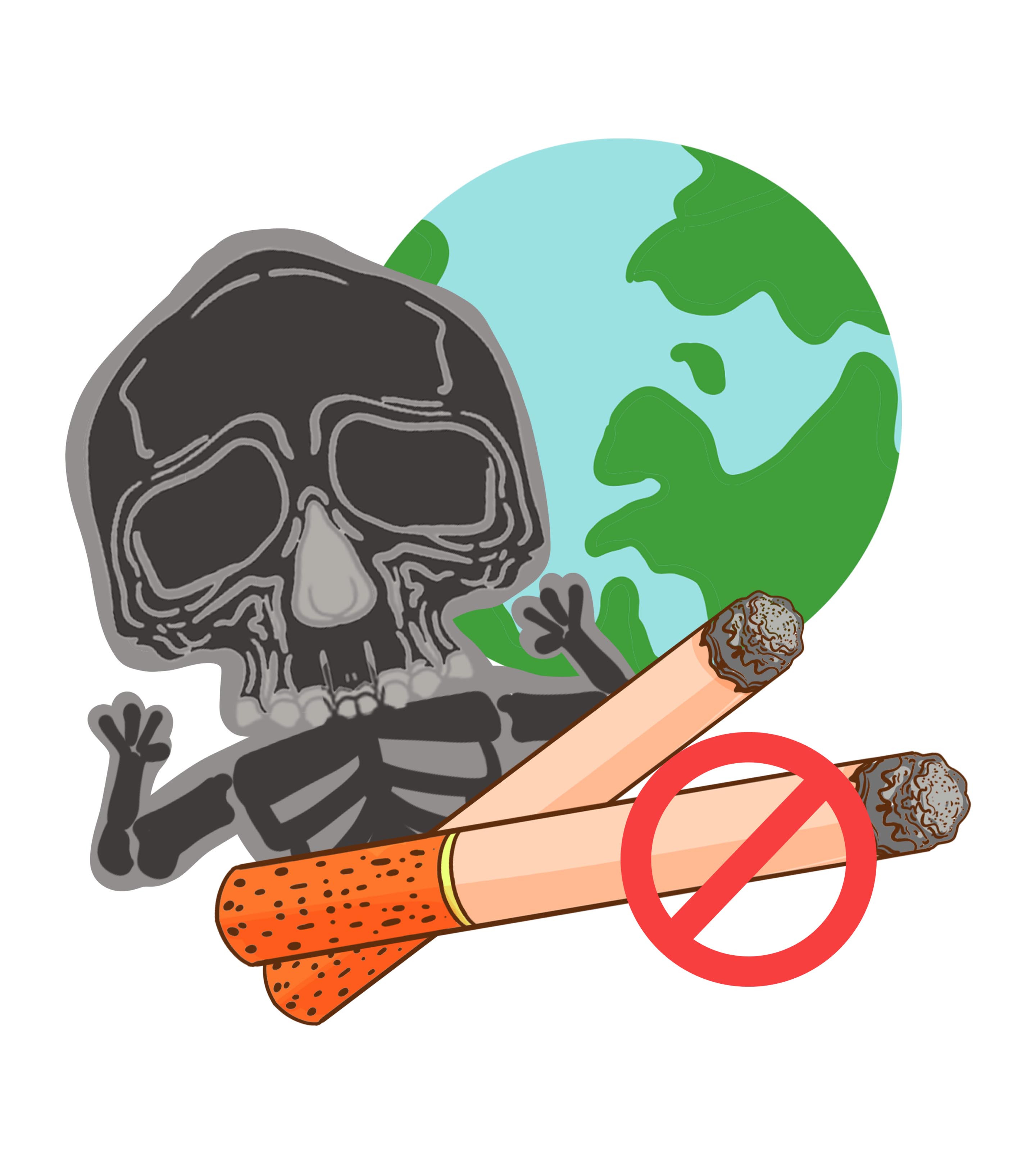 卡通骷髅地球禁止吸烟元素