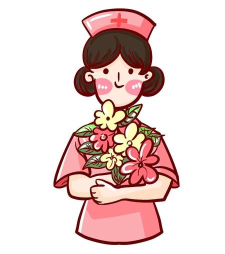 卡通粉色鲜花护士元素