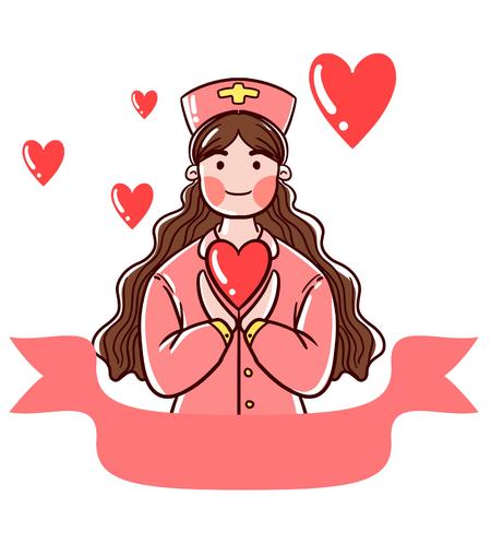 卡通粉色爱心护士元素
