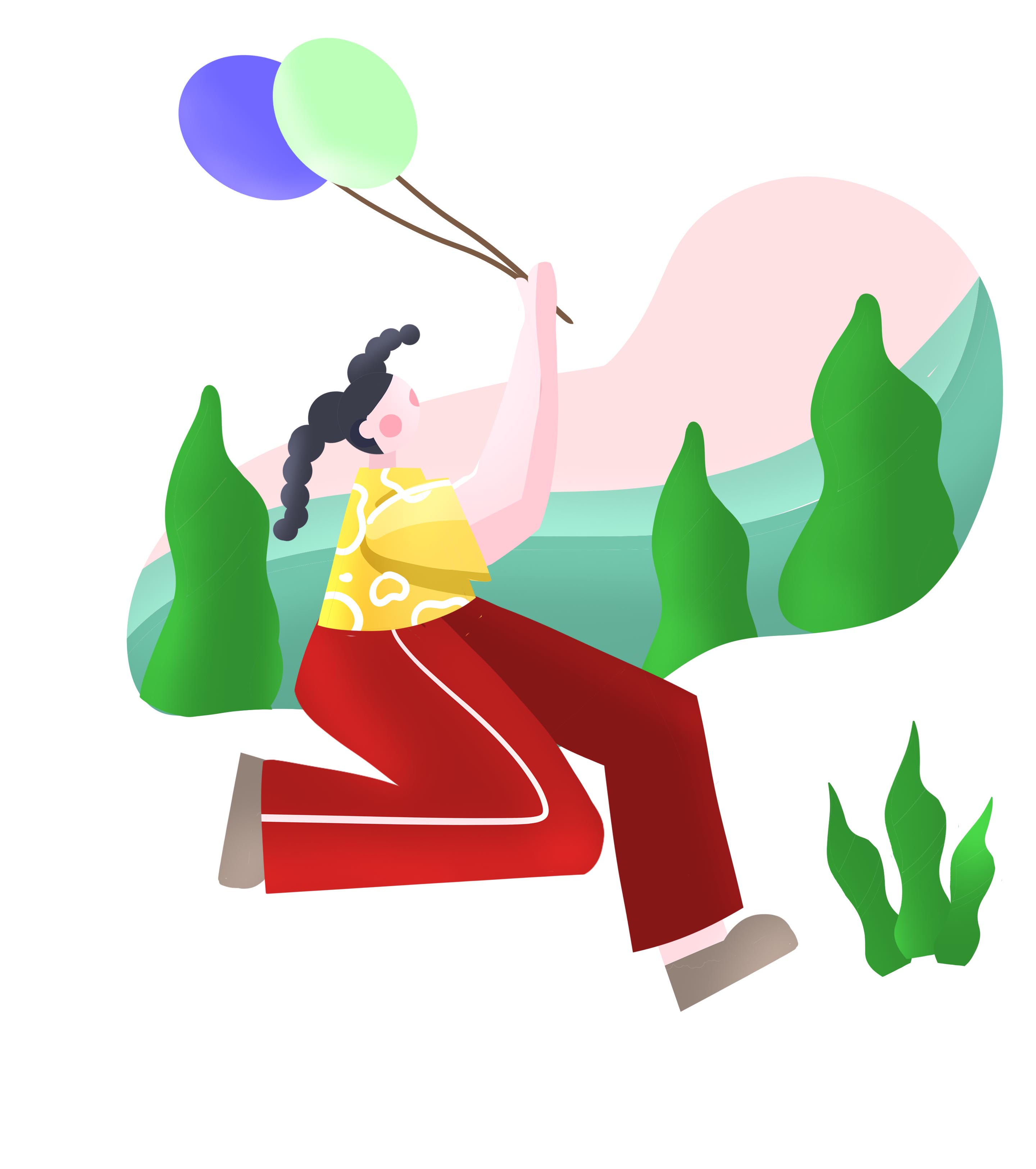 卡通绿色女孩气球青年节元素