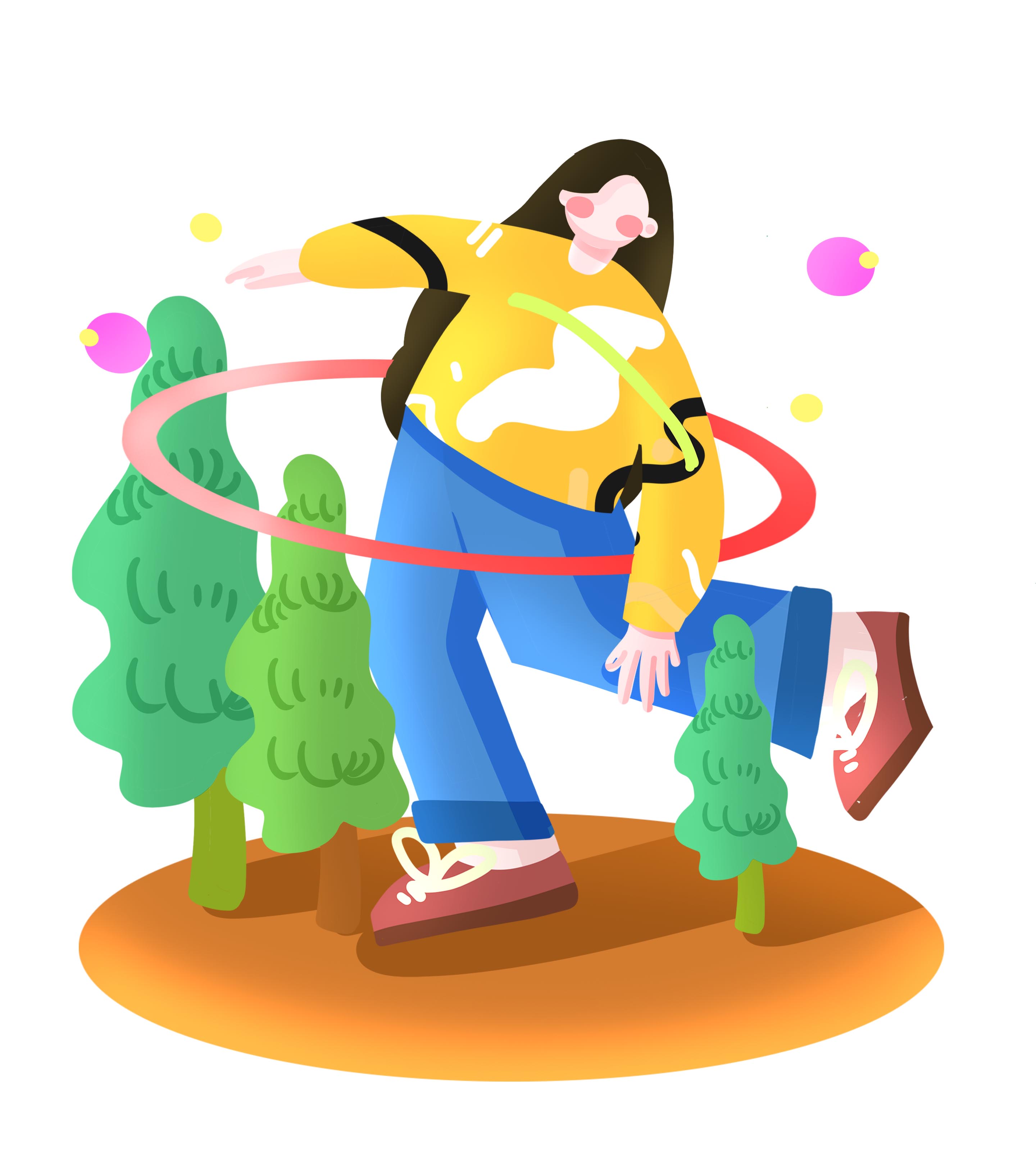 卡通女孩植物青年节元素