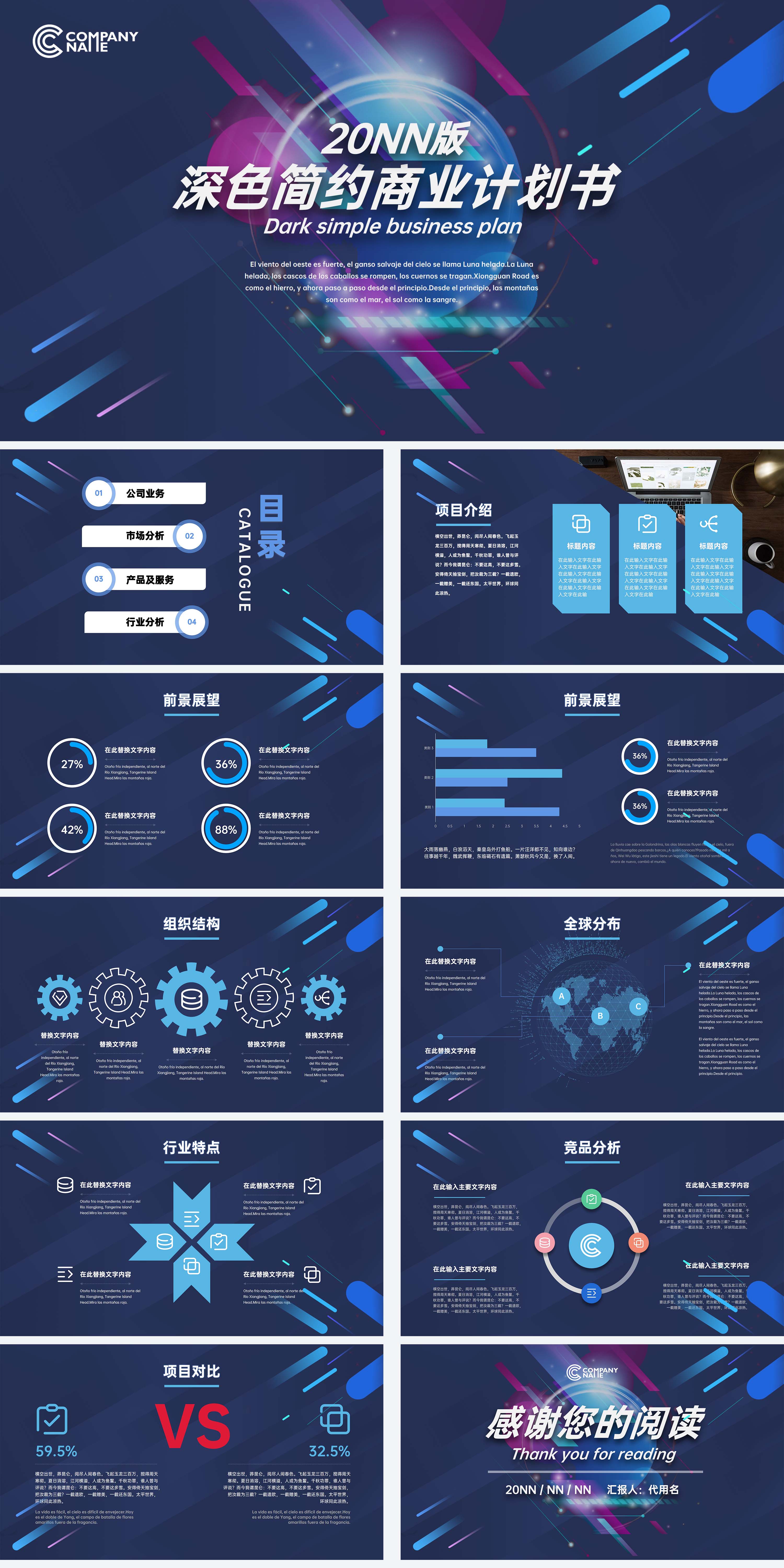 蓝色简约商业计划书PPT模板