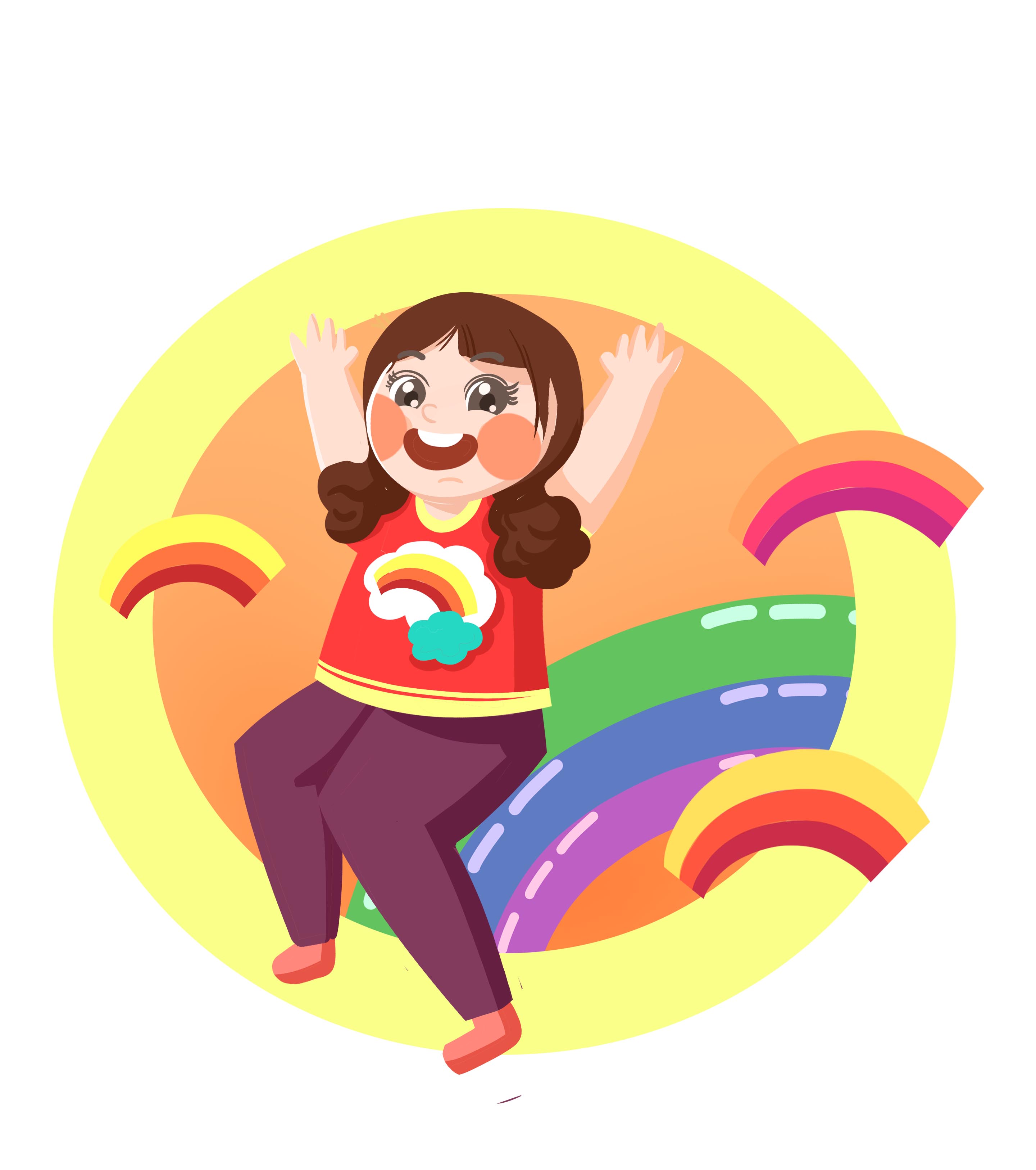 卡通黄色女孩彩虹元素