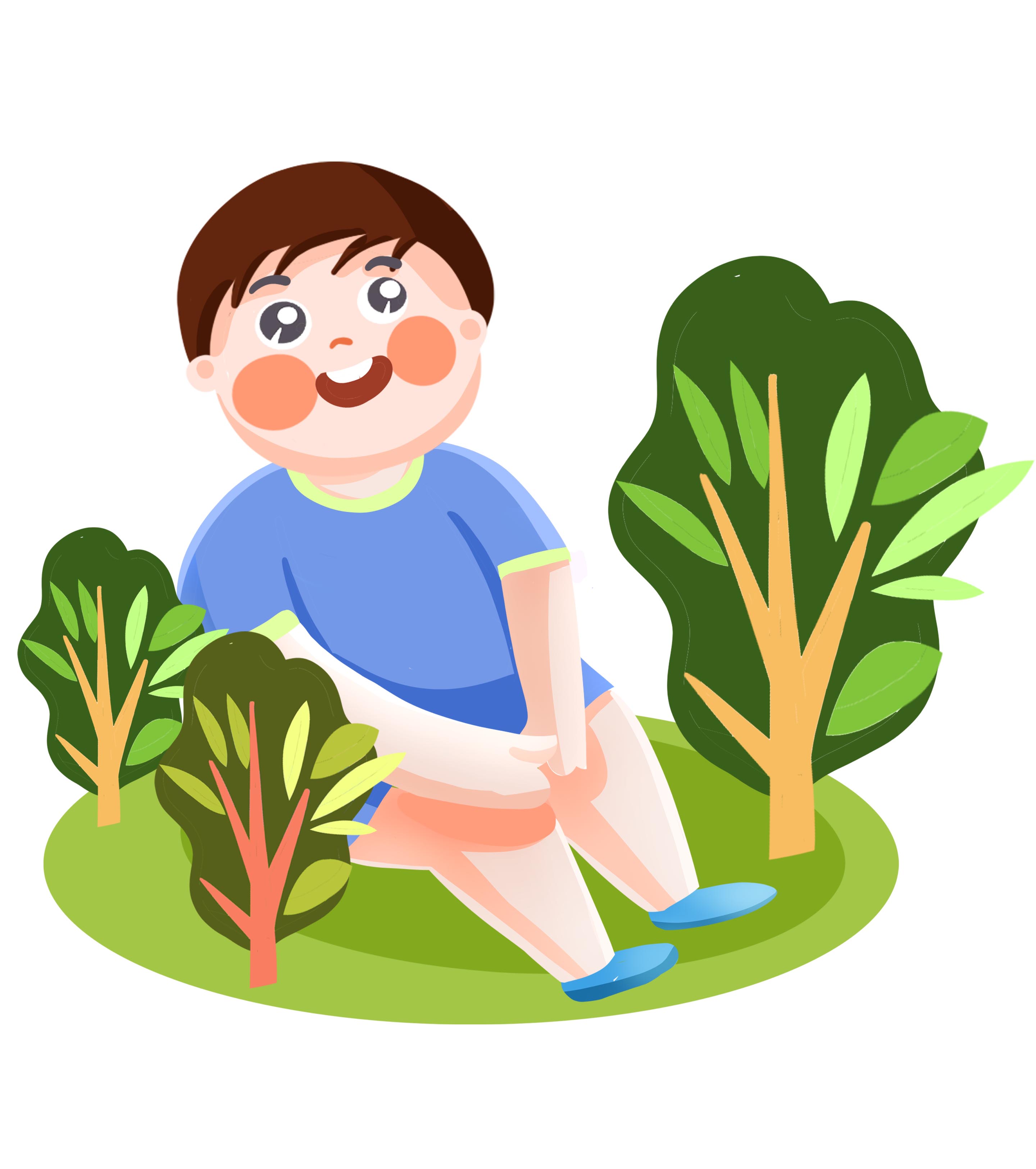 卡通绿色男孩可爱植物元素