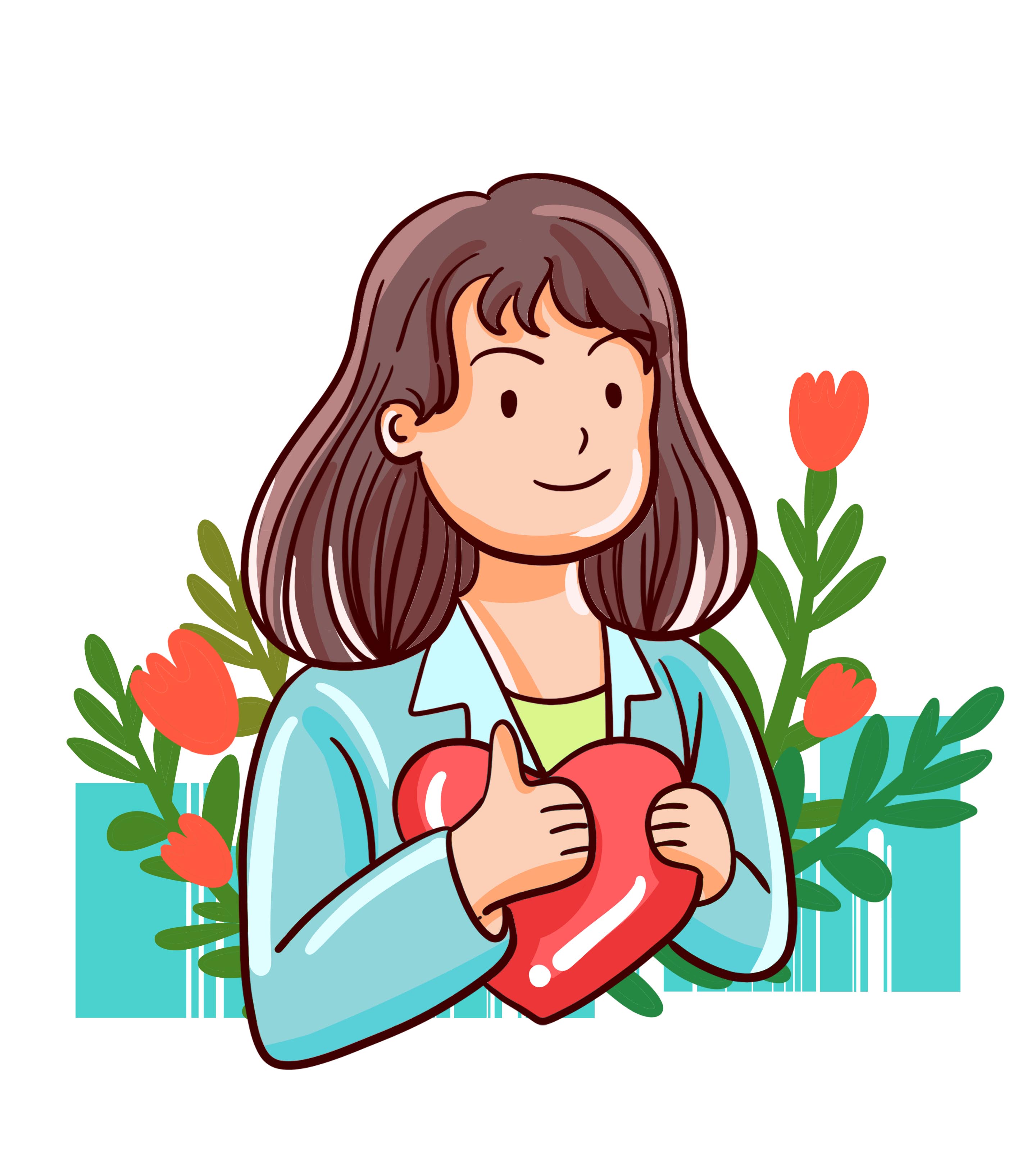 卡通绿色女孩爱心红十字元素