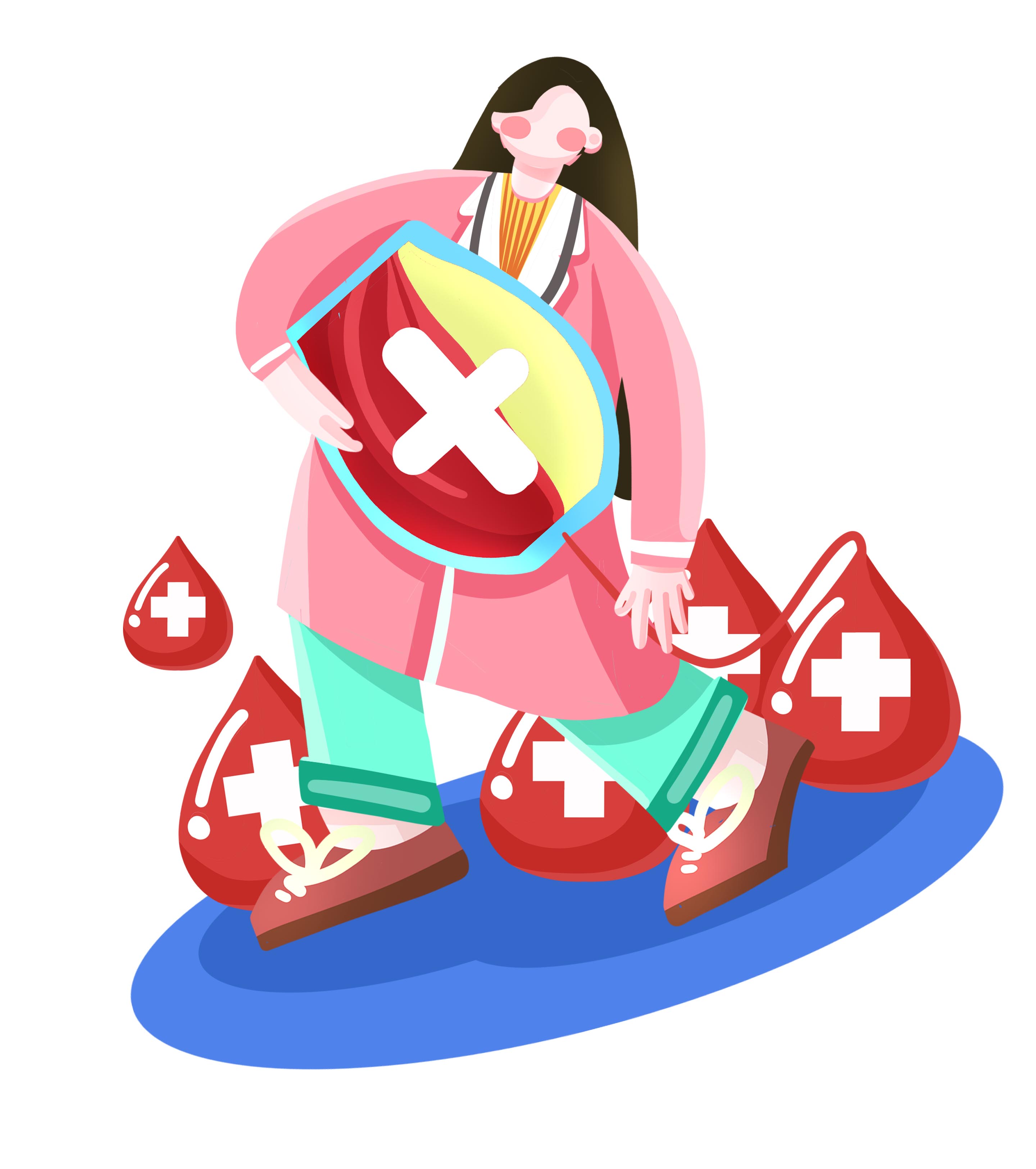 卡通红色女孩护士爱心红十字元素