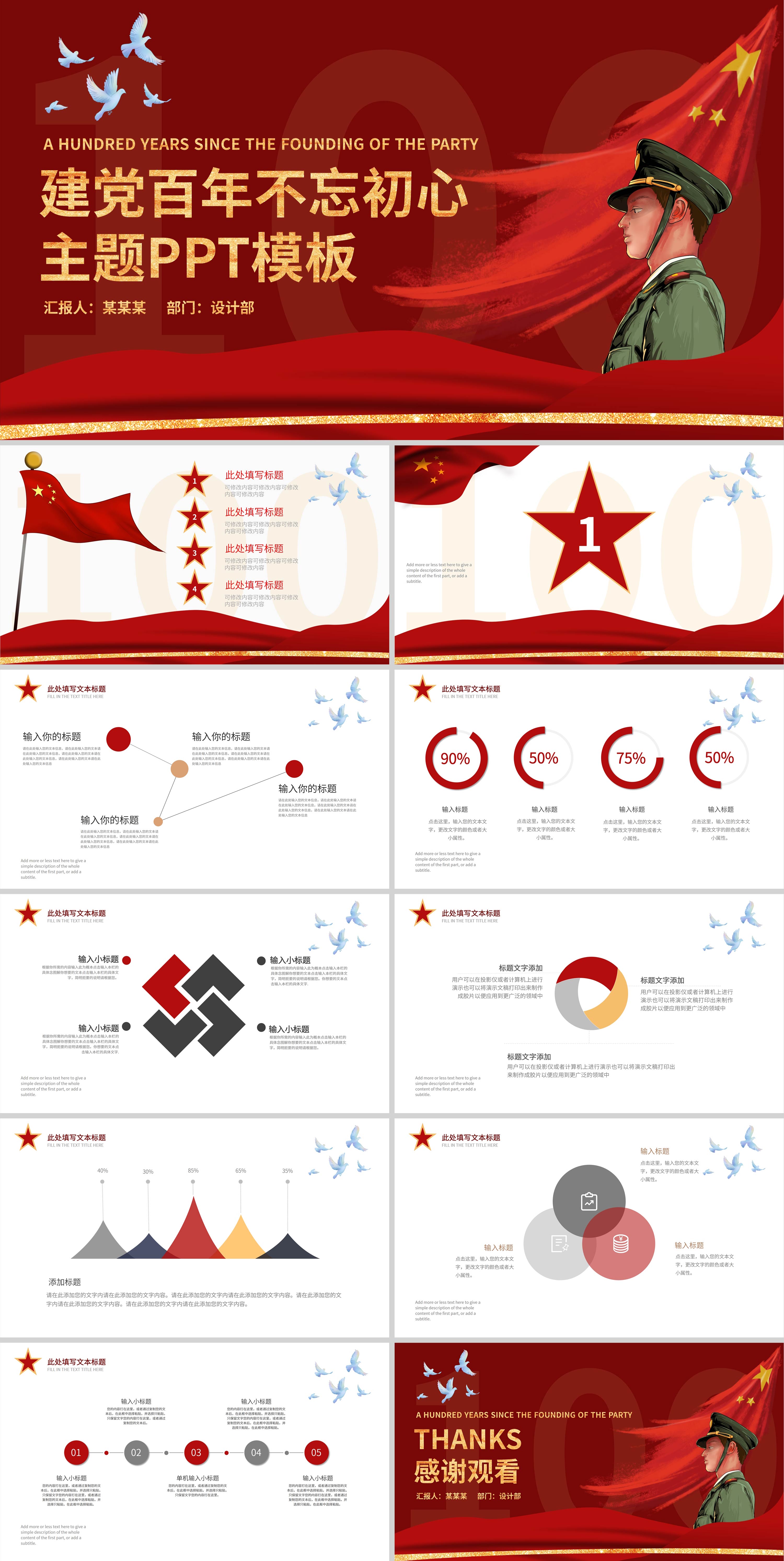 红色党政风建党百年主题PPT模板