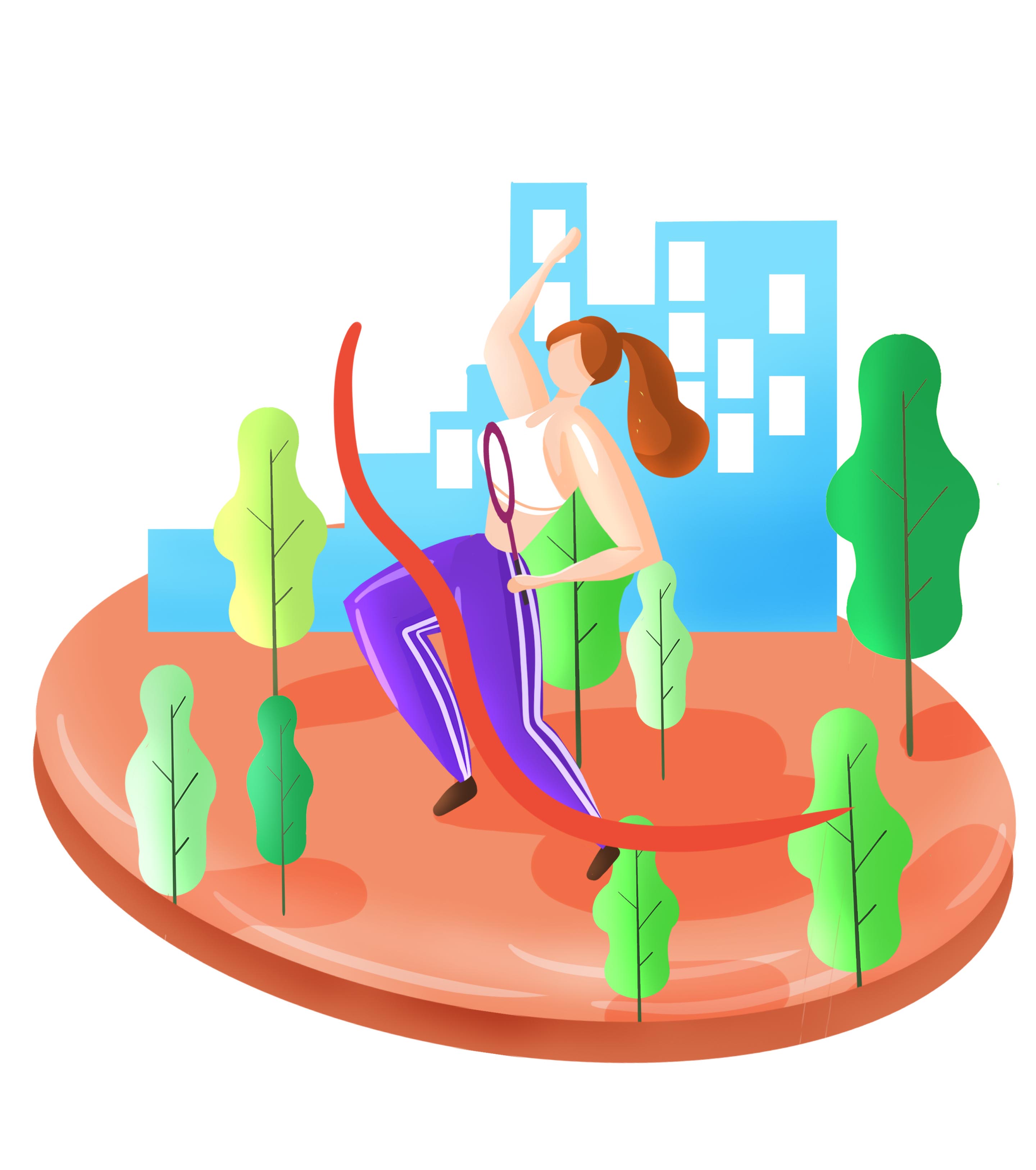 卡通红色植物女孩运动元素