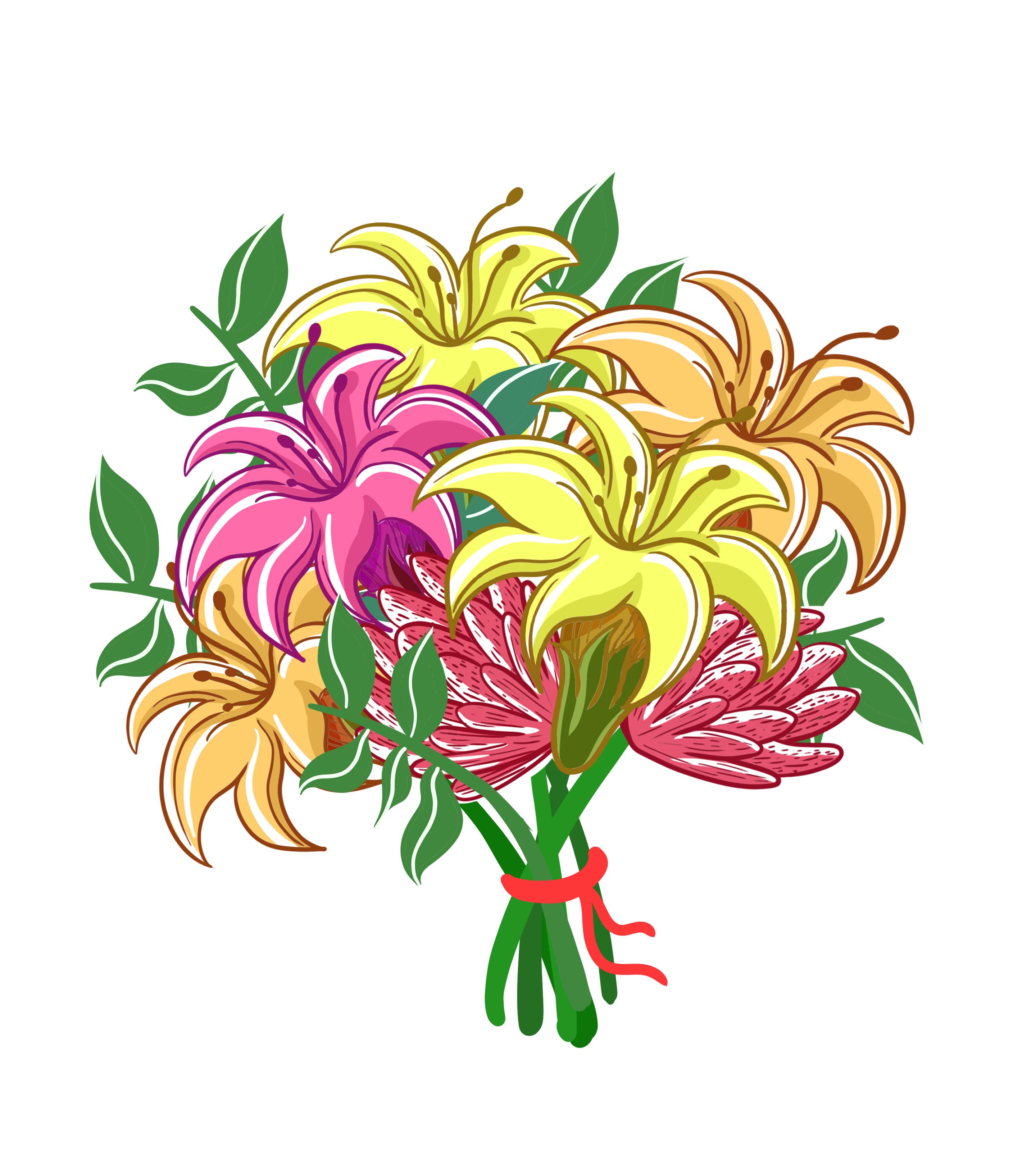 卡通浪漫鲜花花束手绘元素