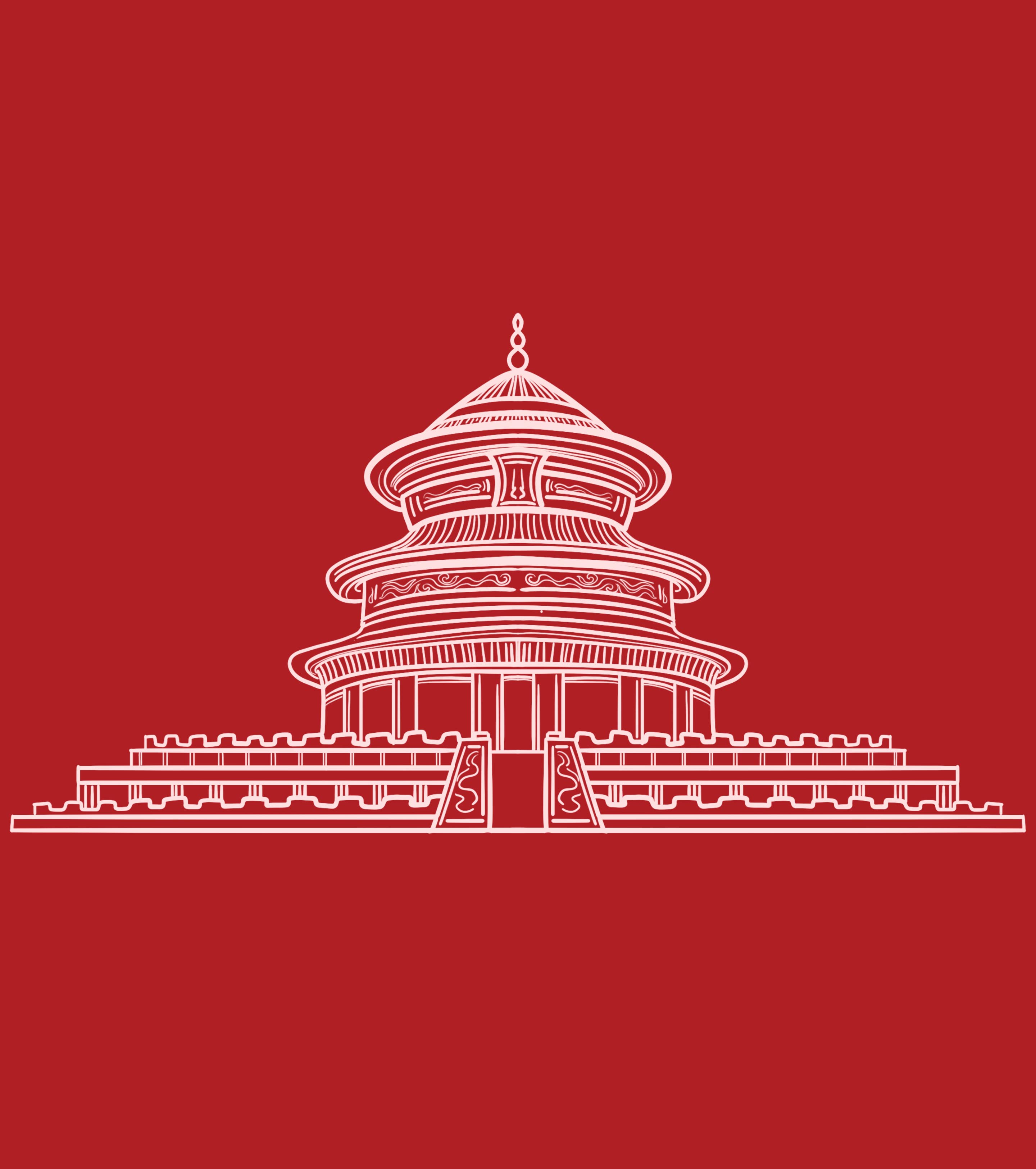 卡通红色天坛建筑元素