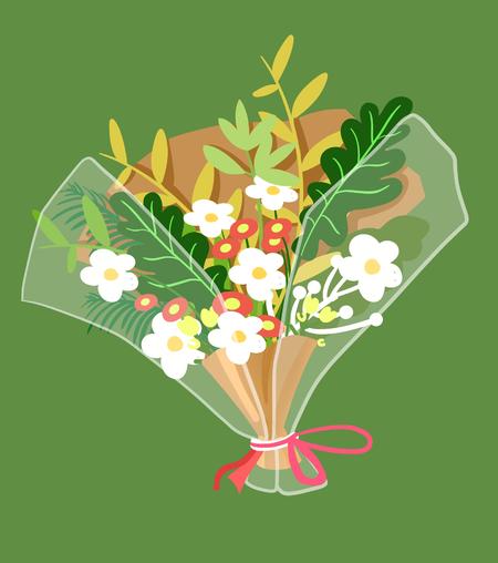 卡通绿色鲜花花束元素