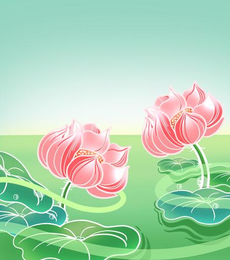 卡通绿色荷花池塘元素