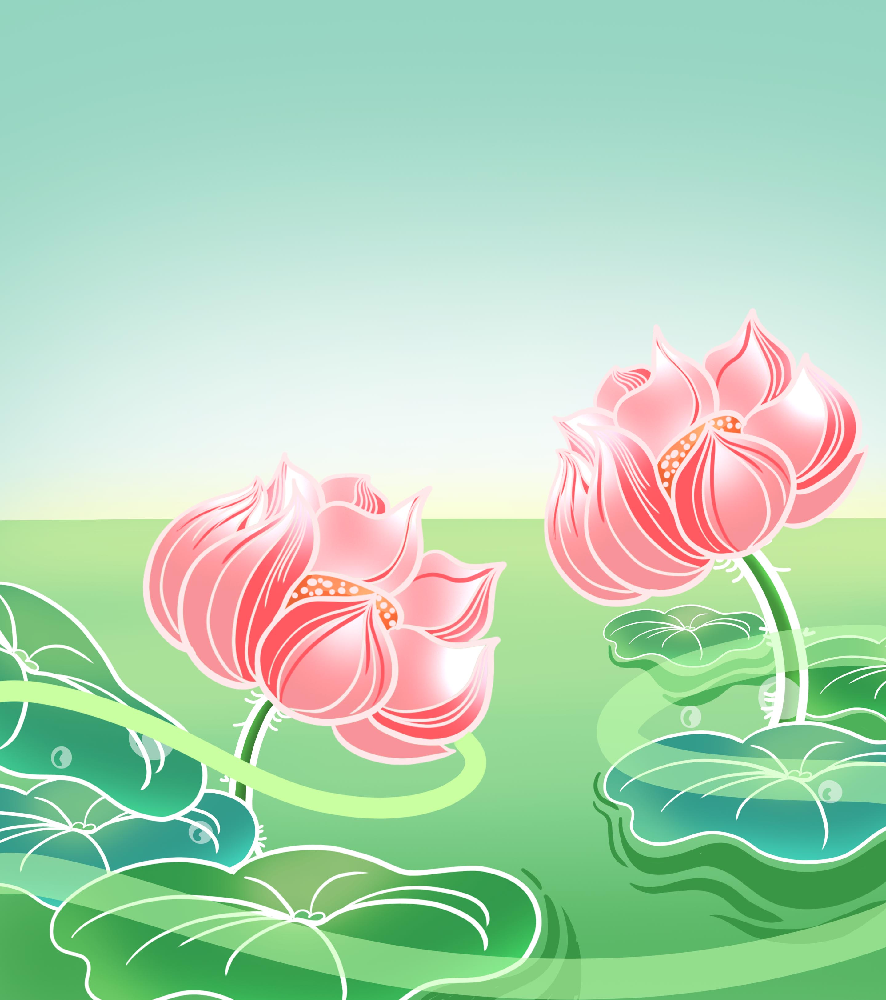 卡通绿色荷花池塘元素