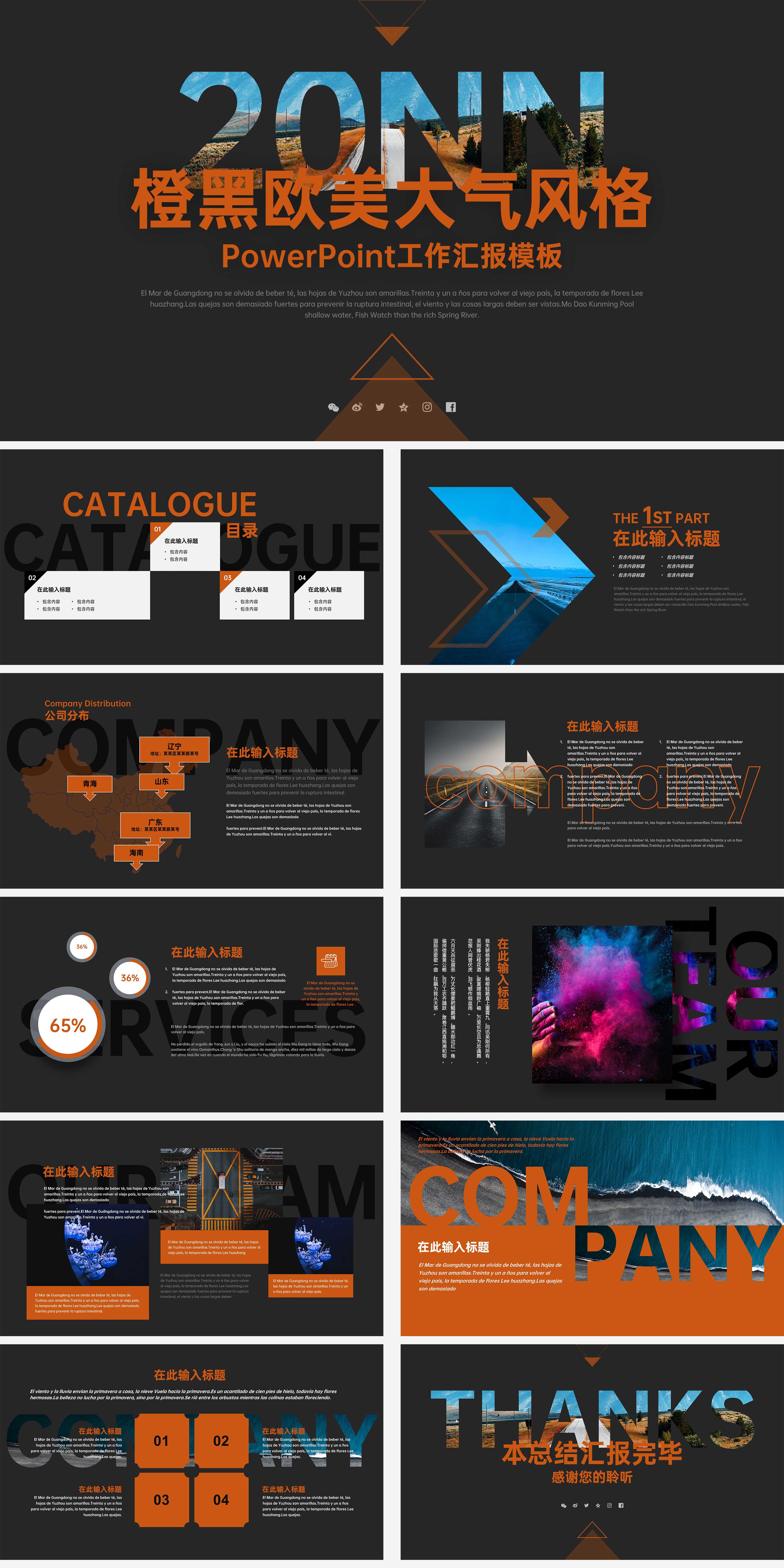 黑橙欧美大气风工作汇报PPT模板