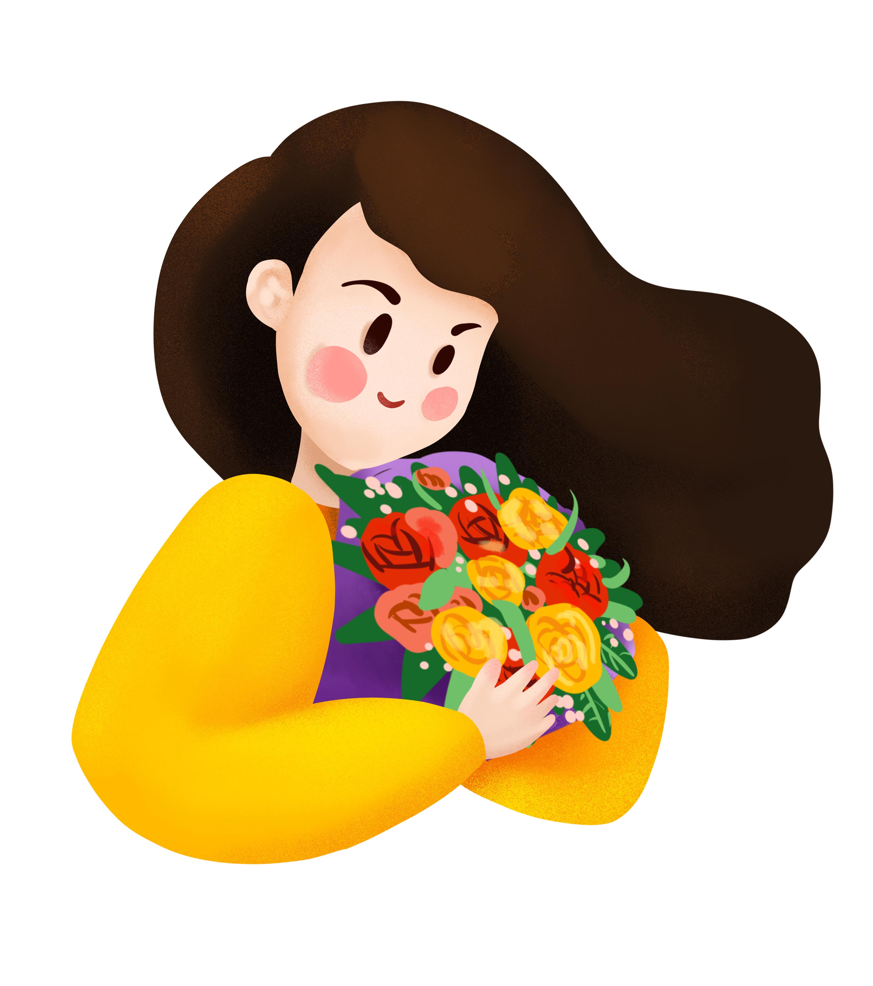 黄色温馨母亲节捧花元素