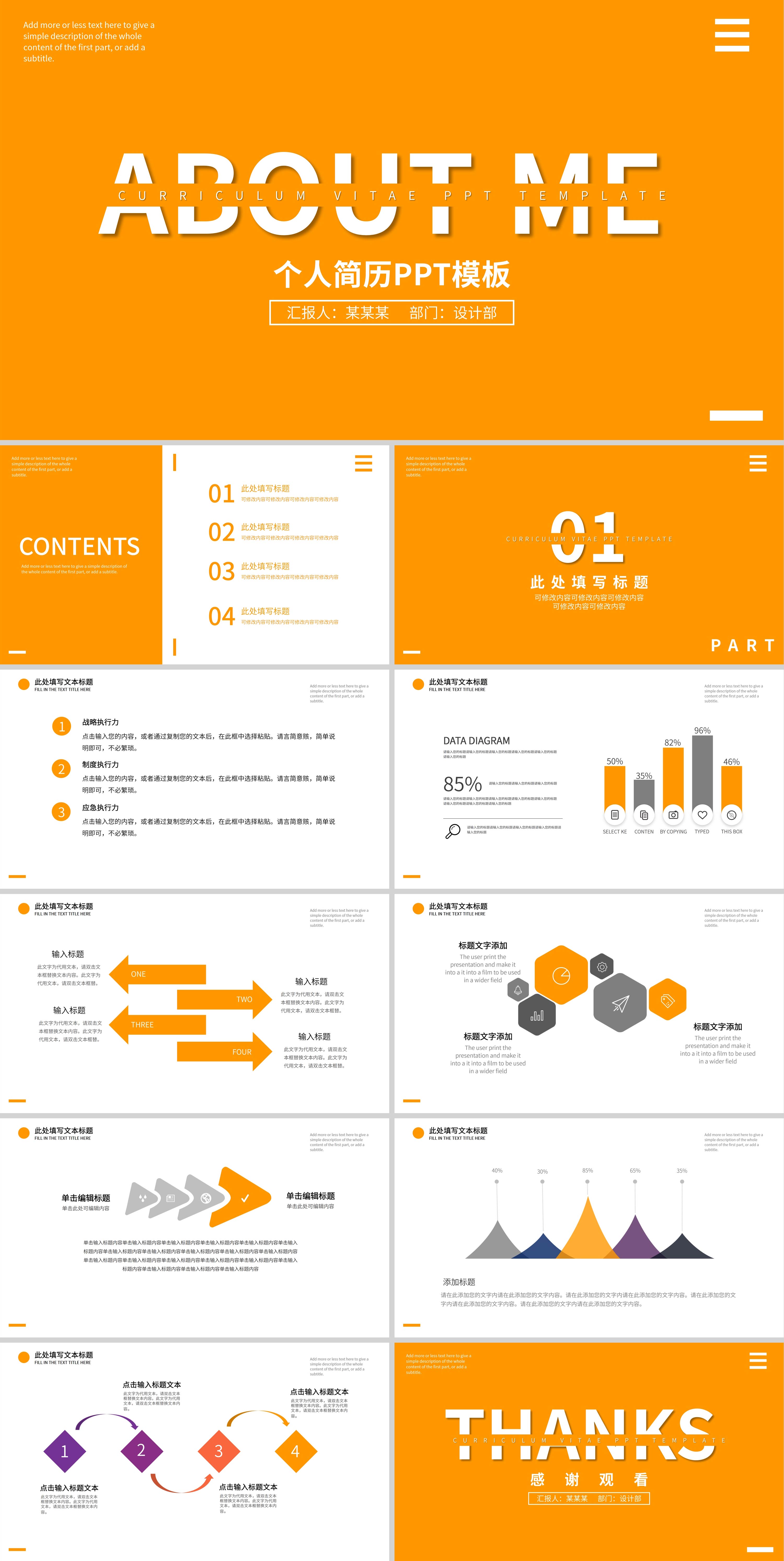 黄色简约个人简历PPT模板