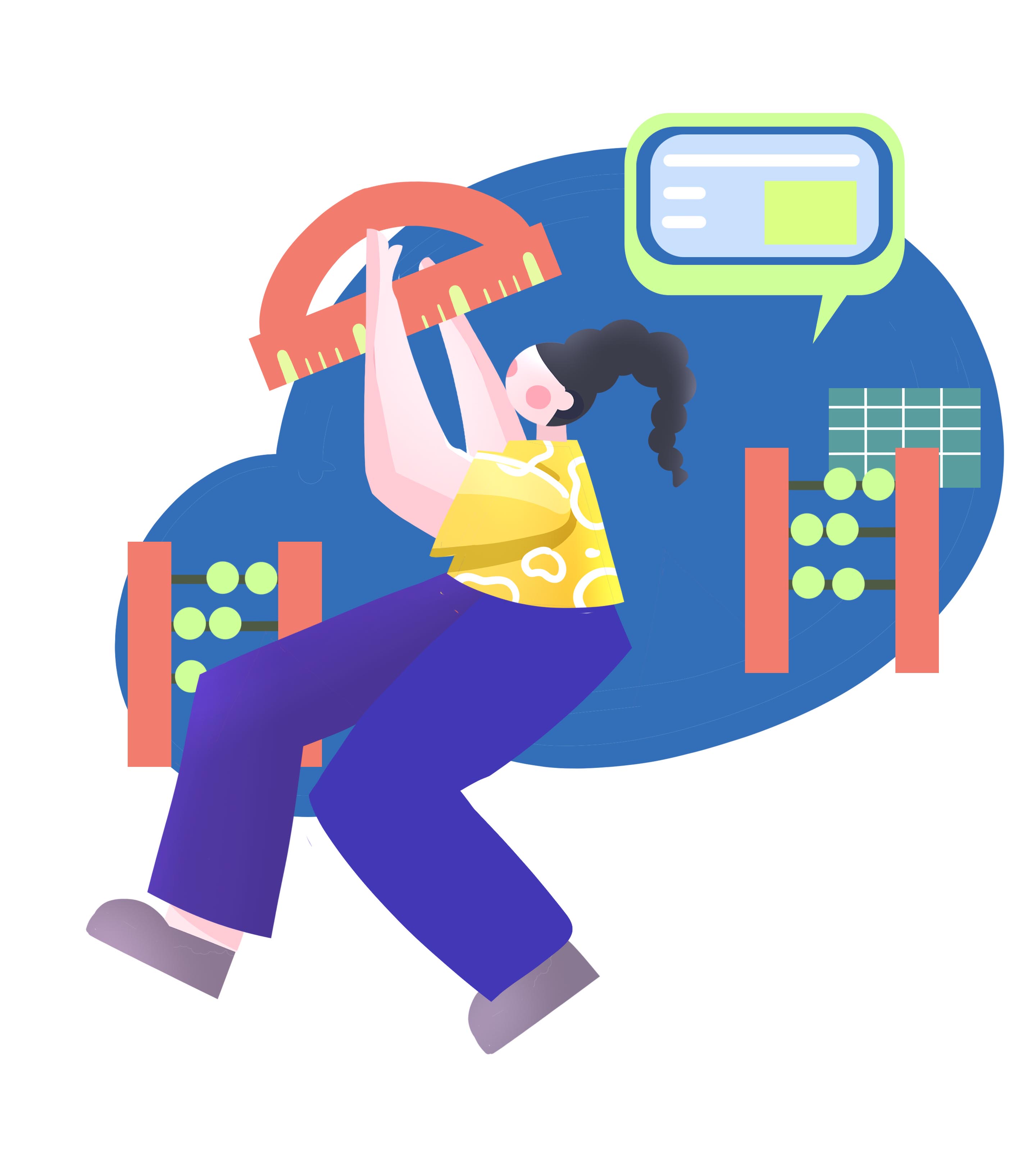 蓝色手绘女孩创意元素