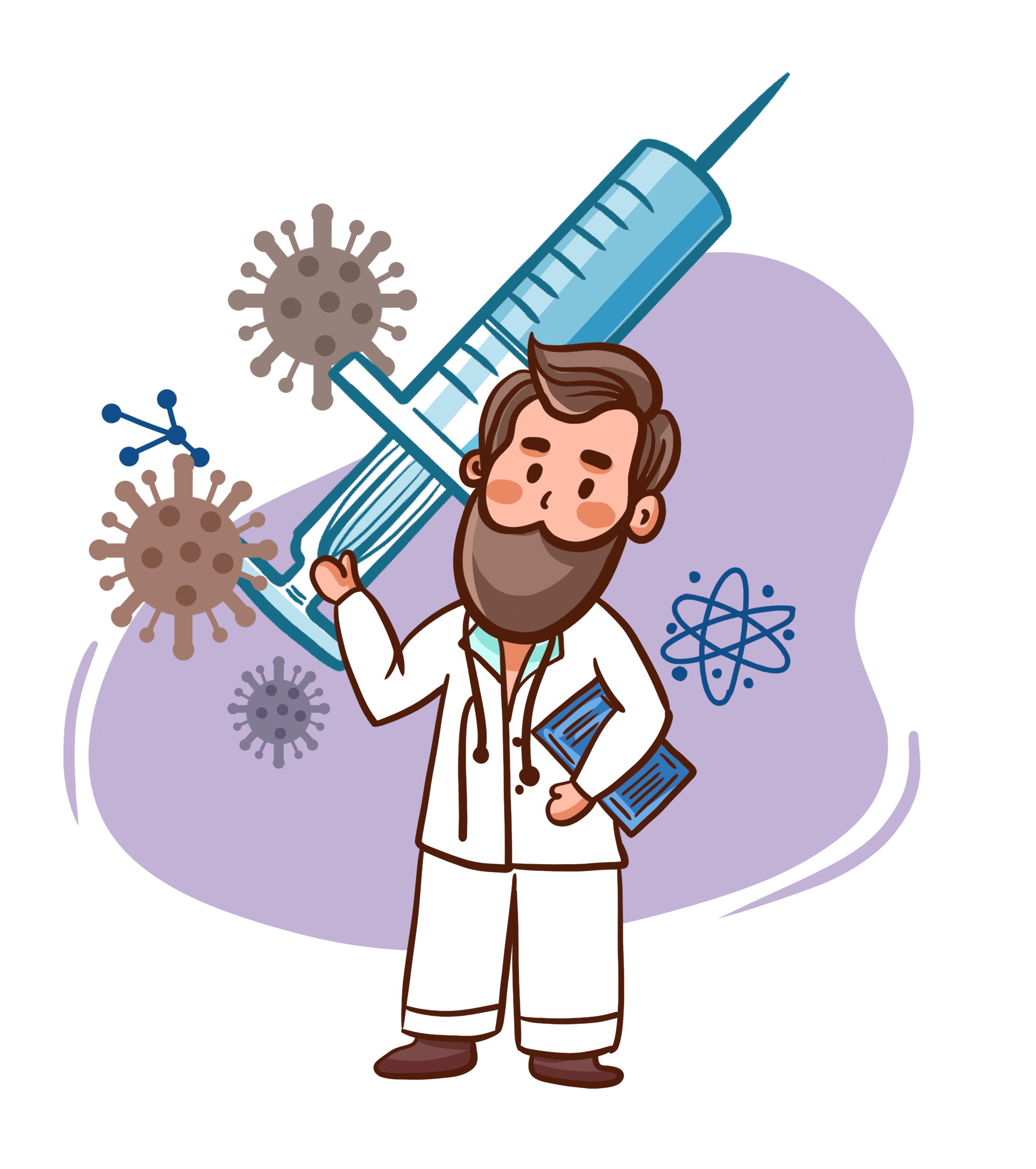 紫色医生打针抗病毒元素