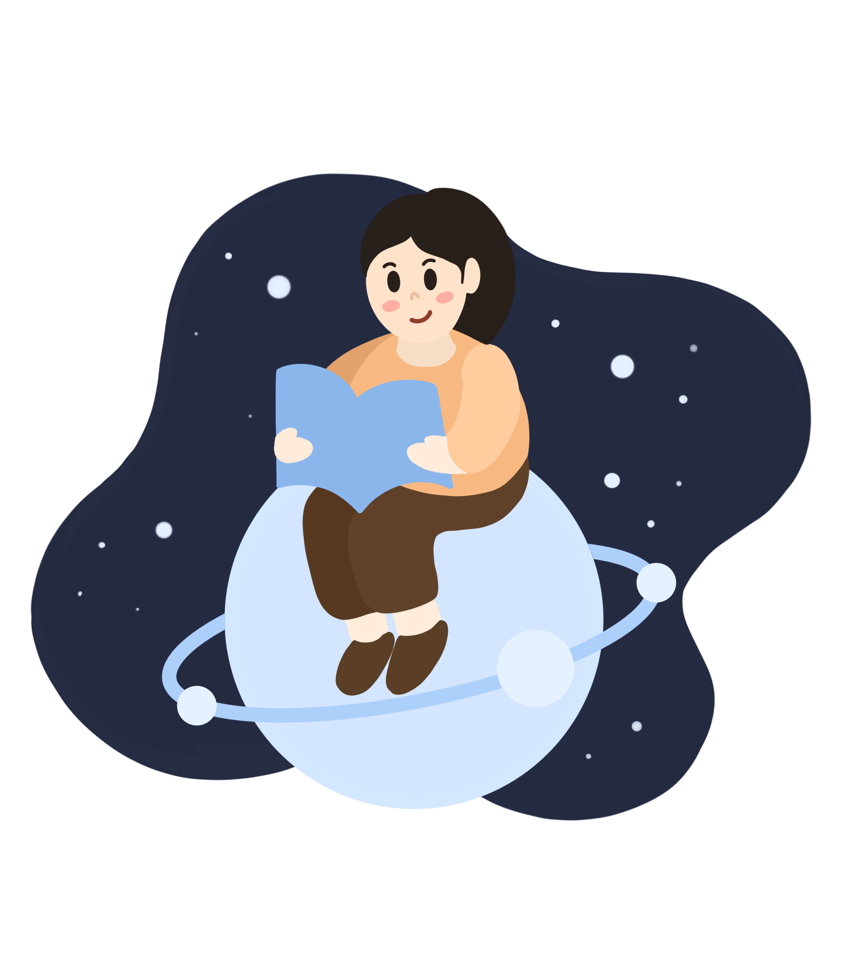 蓝色星空女孩读书人物元素