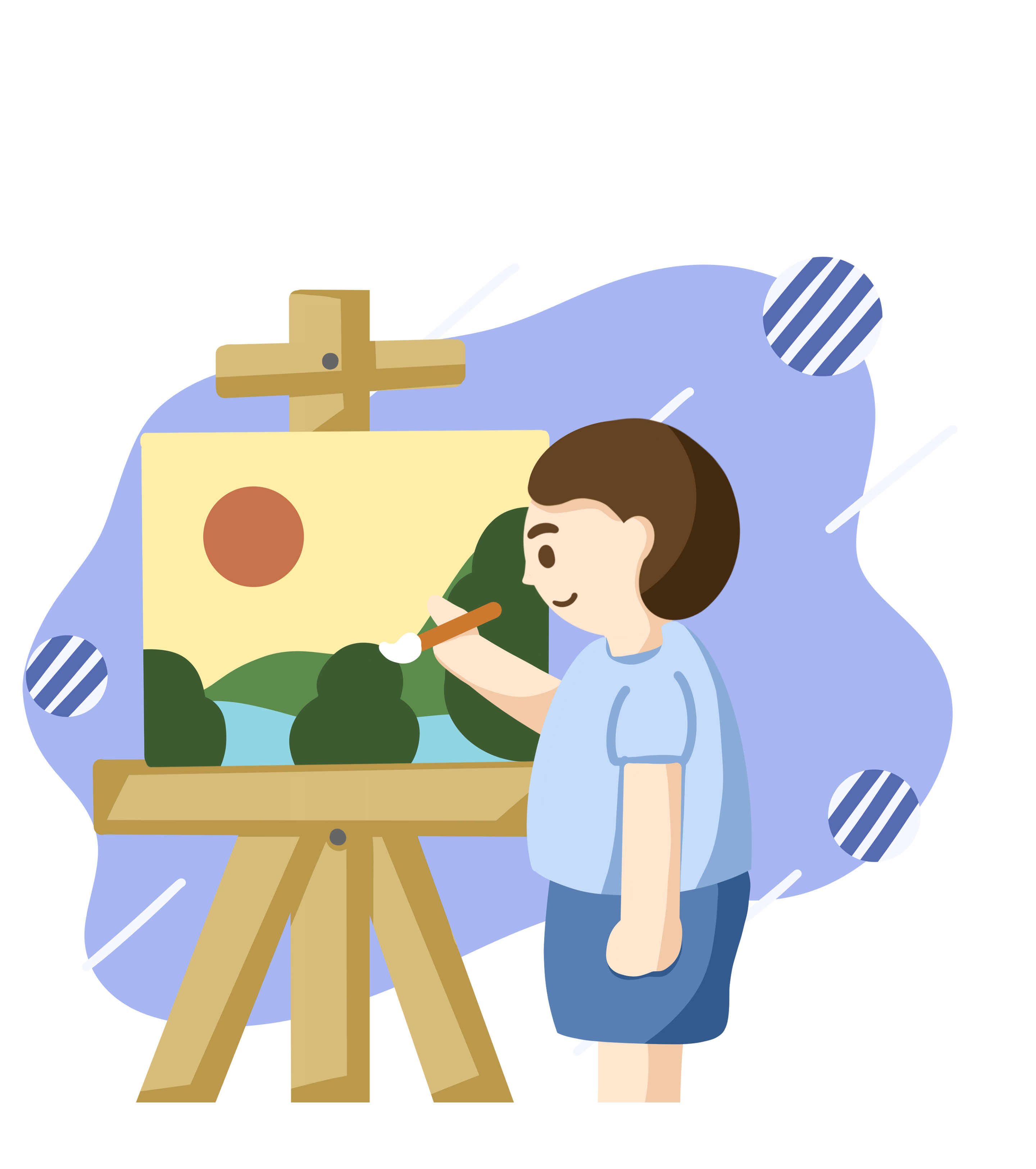 蓝色卡通教学研究元素